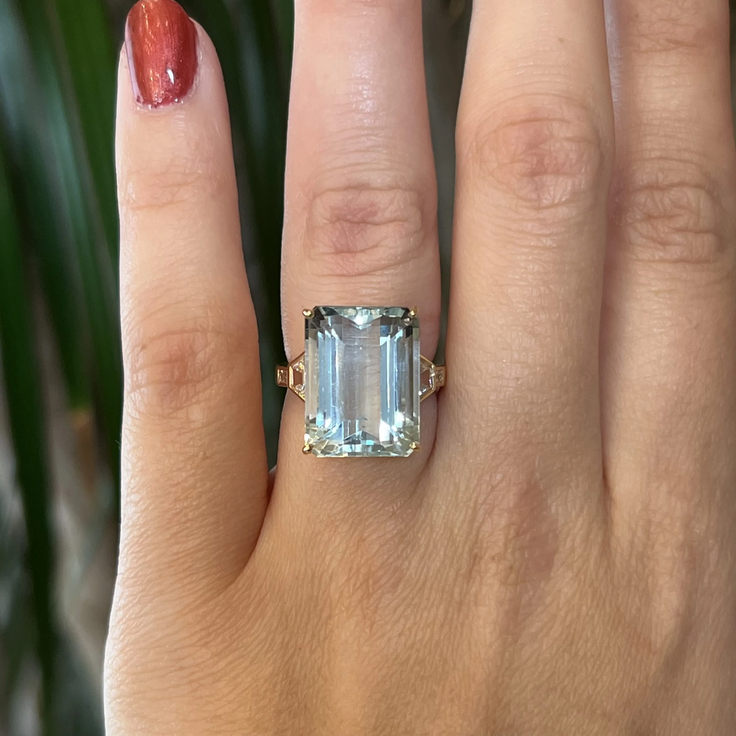 Vintage Inspired Aquamarine & Diamond Ring in 14k Yellow Gold - Image 7