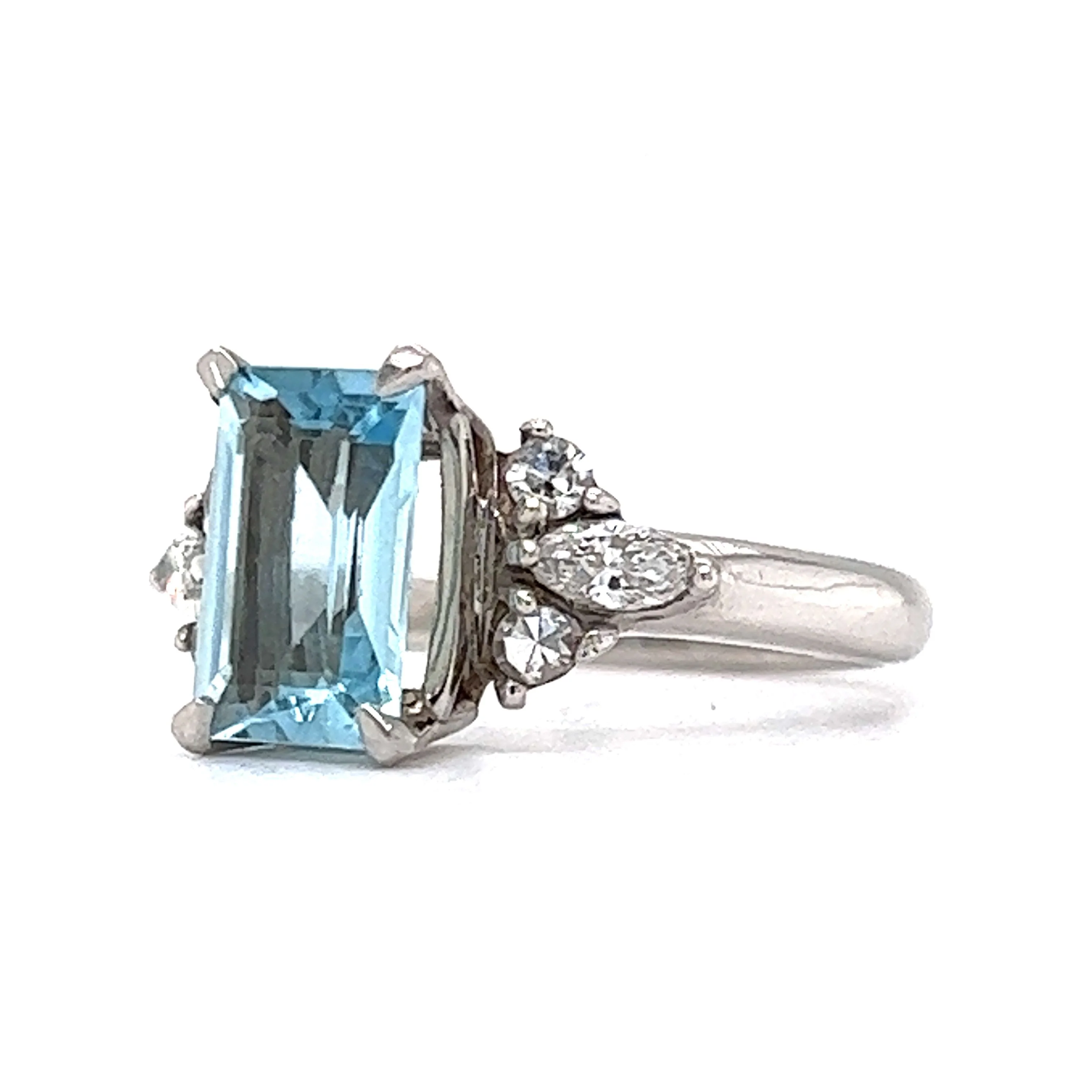 Vintage Inspired Aquamarine & Diamond Ring in Platinum - Image 2