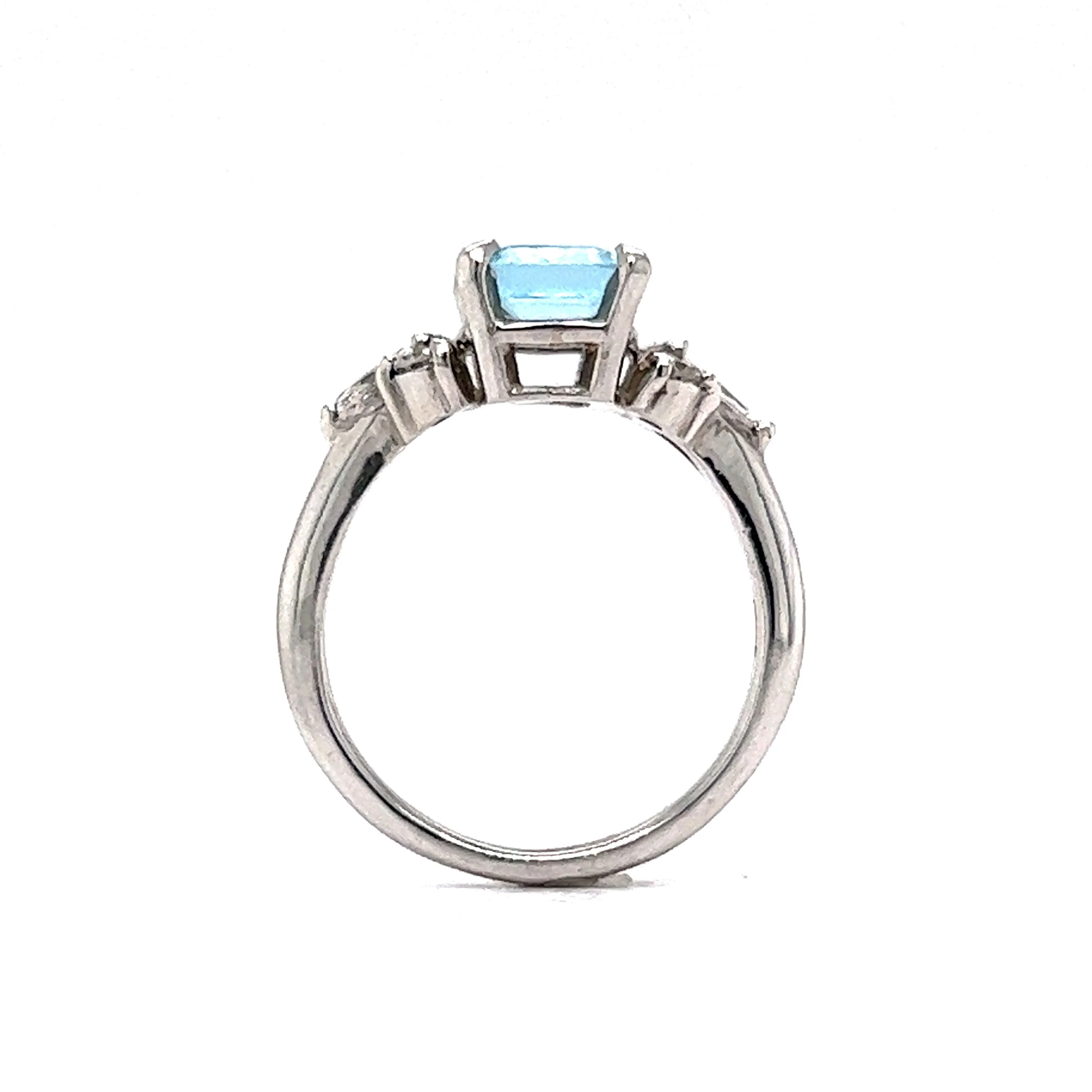 Vintage Inspired Aquamarine & Diamond Ring in Platinum - Image 4