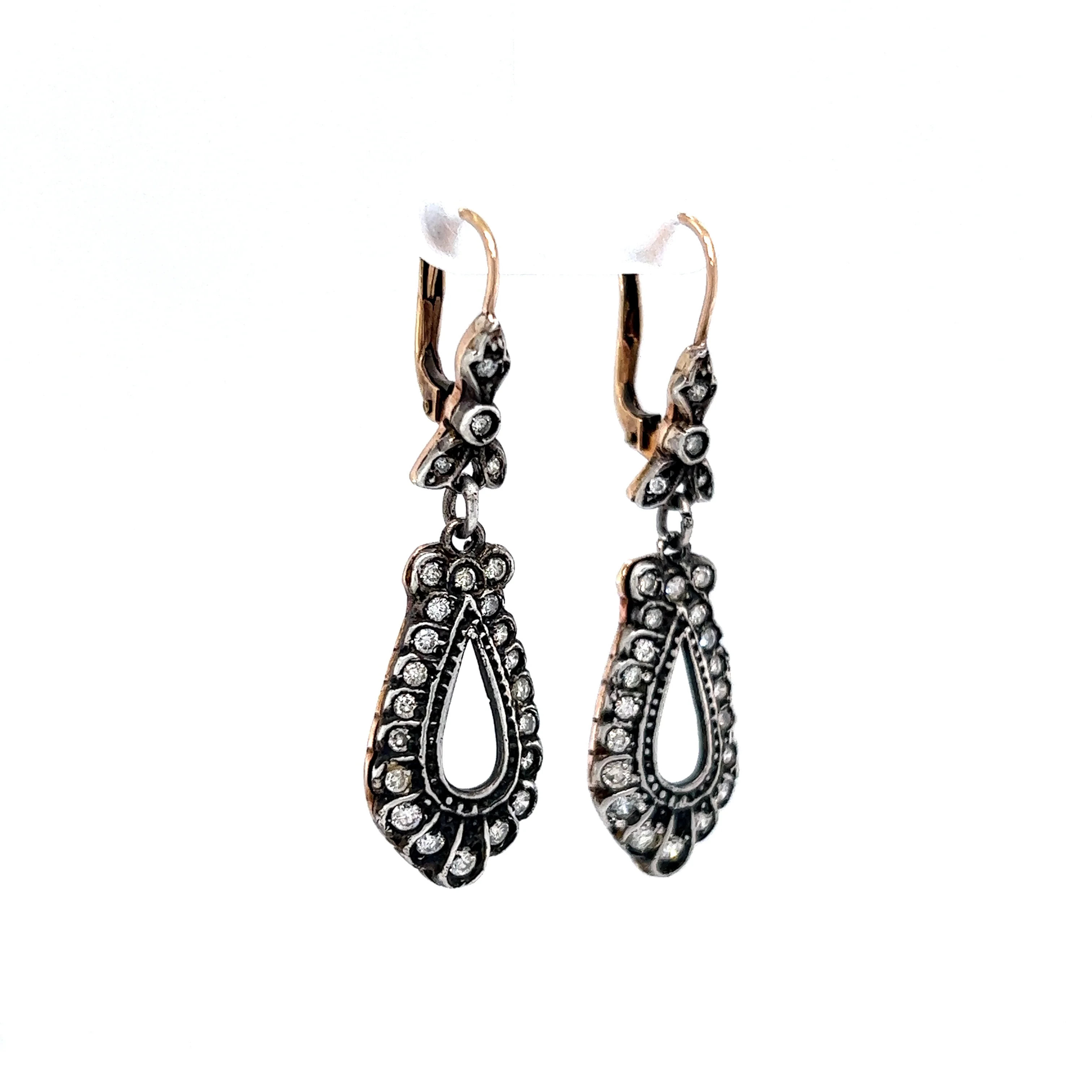 Vintage Inspired Diamond Earrings in 18k Yellow Gold & Sterling Silver - Image 3