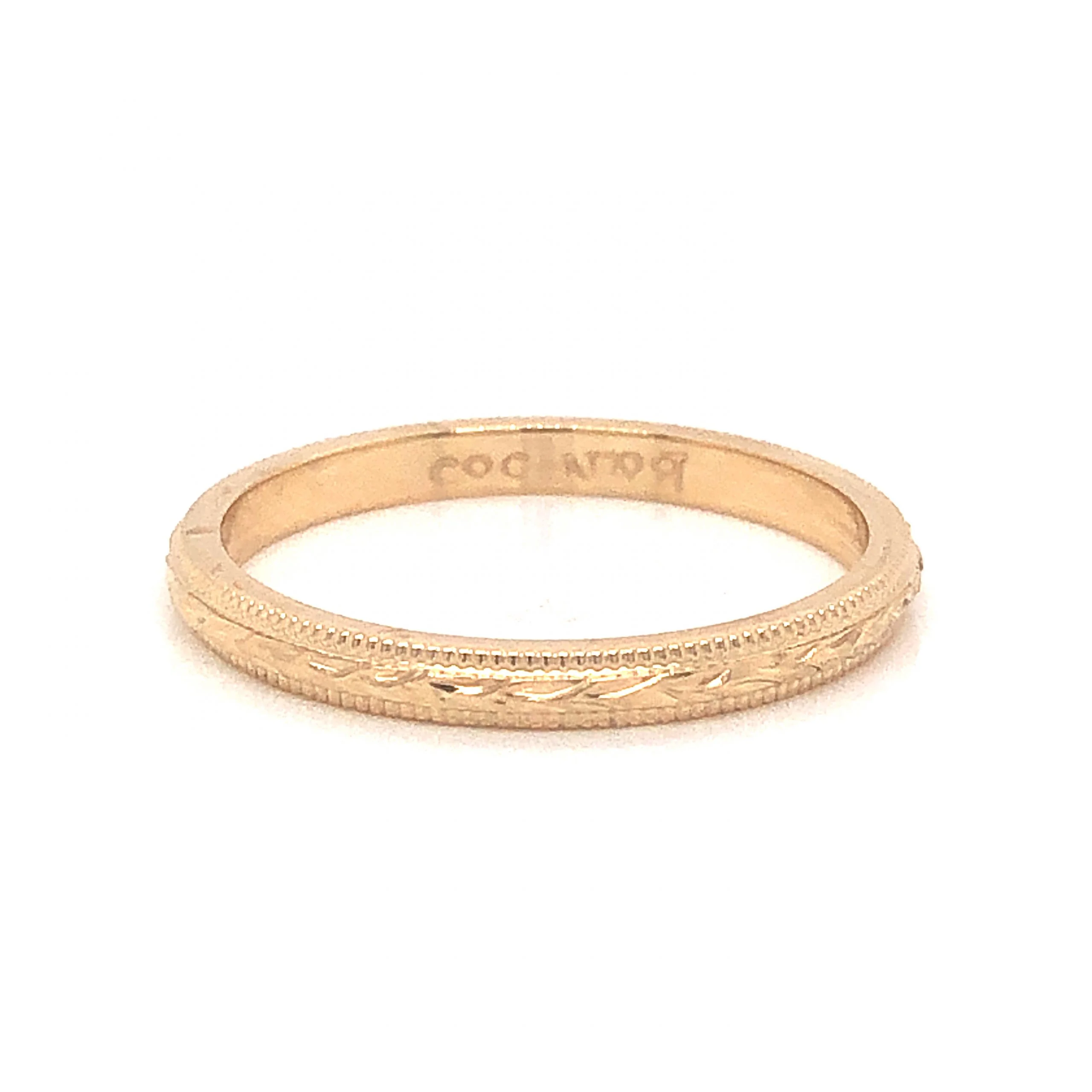 Vintage Inspired Engraved Wedding Band in 14k Yellow Gold