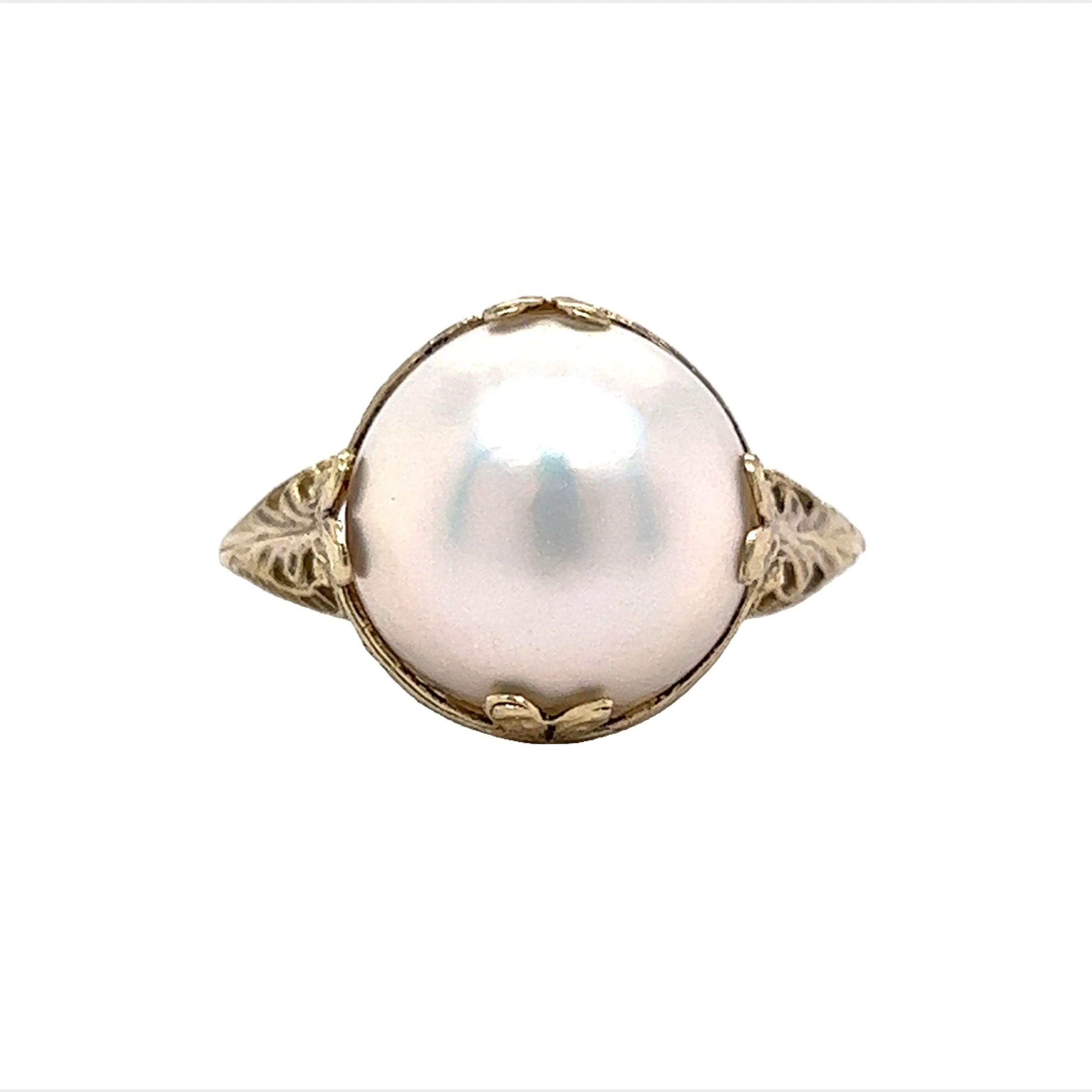 Vintage Inspired Mabe Pearl Ring in 14k Yellow Gold