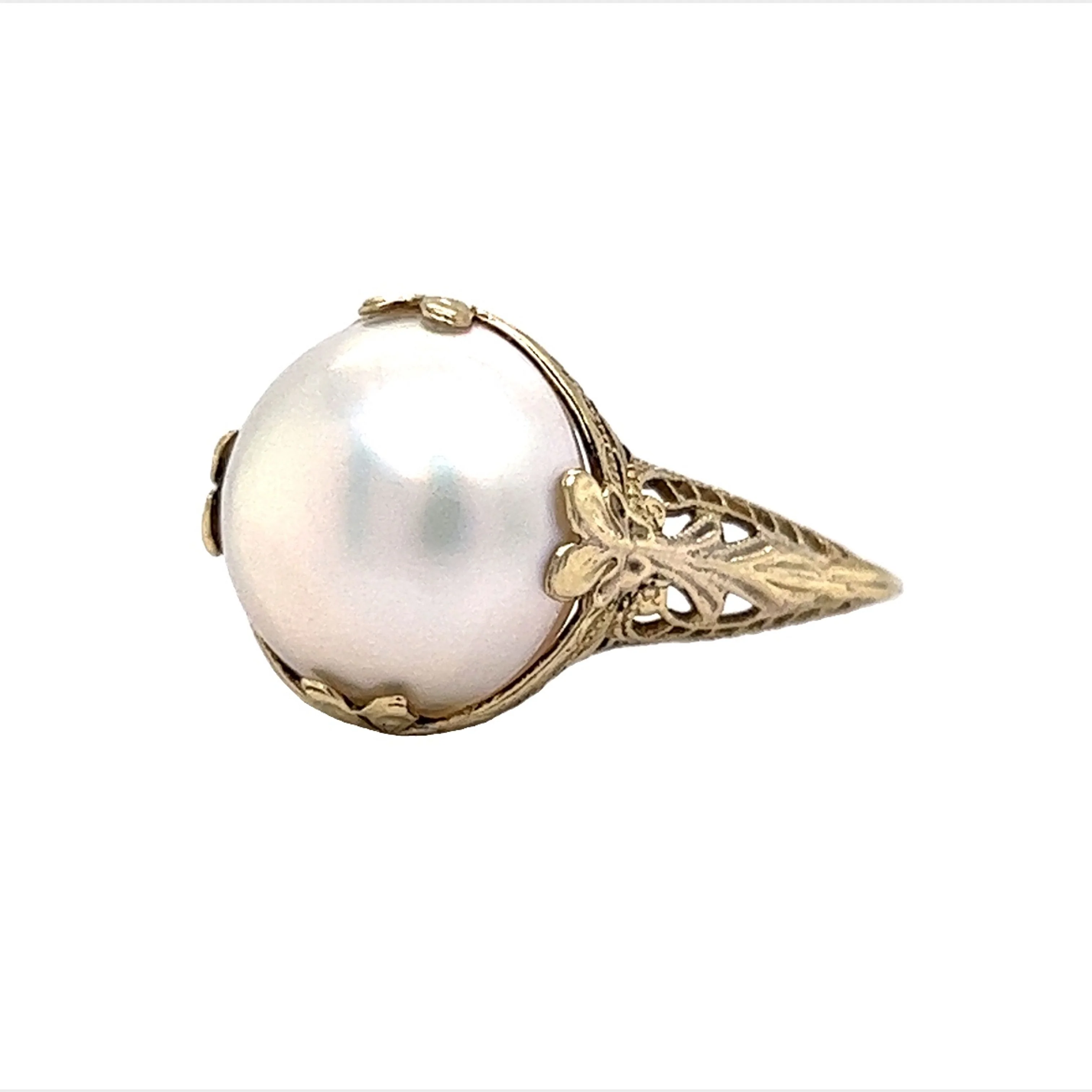 Vintage Inspired Mabe Pearl Ring in 14k Yellow Gold - Image 2