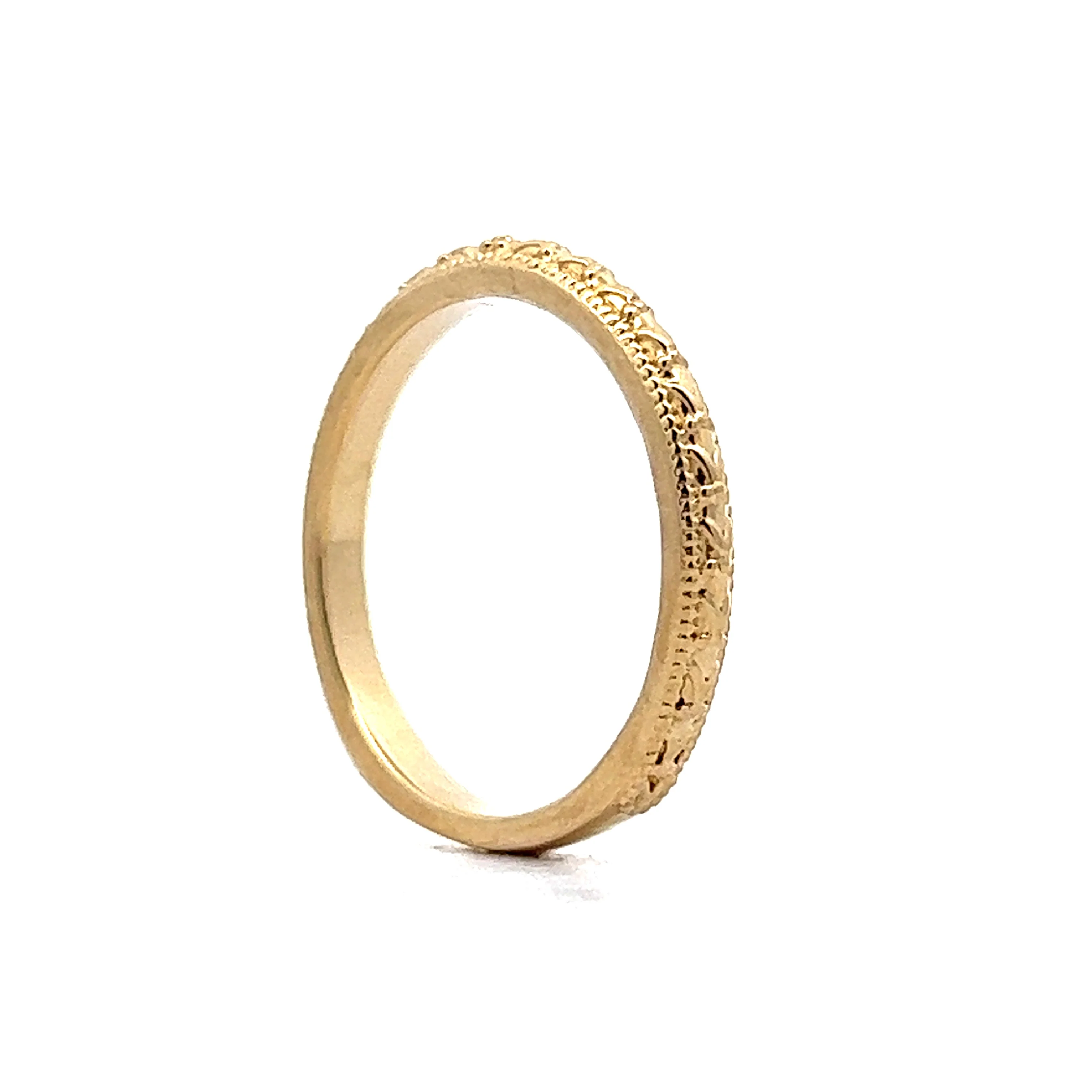 Vintage Inspired Textured Wedding Band in 14k Yellow Gold - Image 5