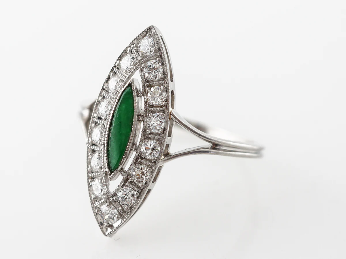 Vintage Jade & Diamond Deco Ring in Platinum - Image 2