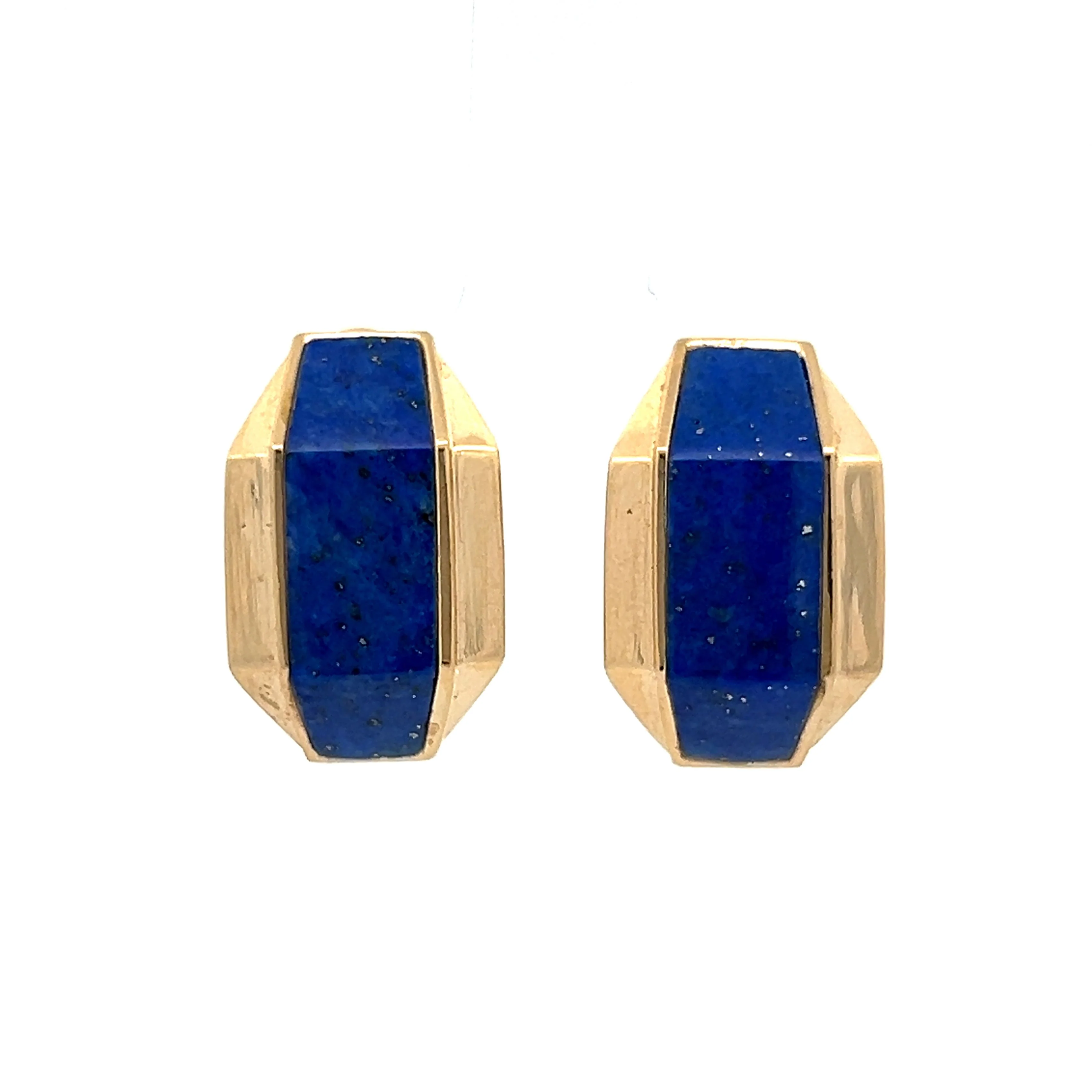 Vintage Lapis Lazuli Stud Earrings in 14k Yellow Gold