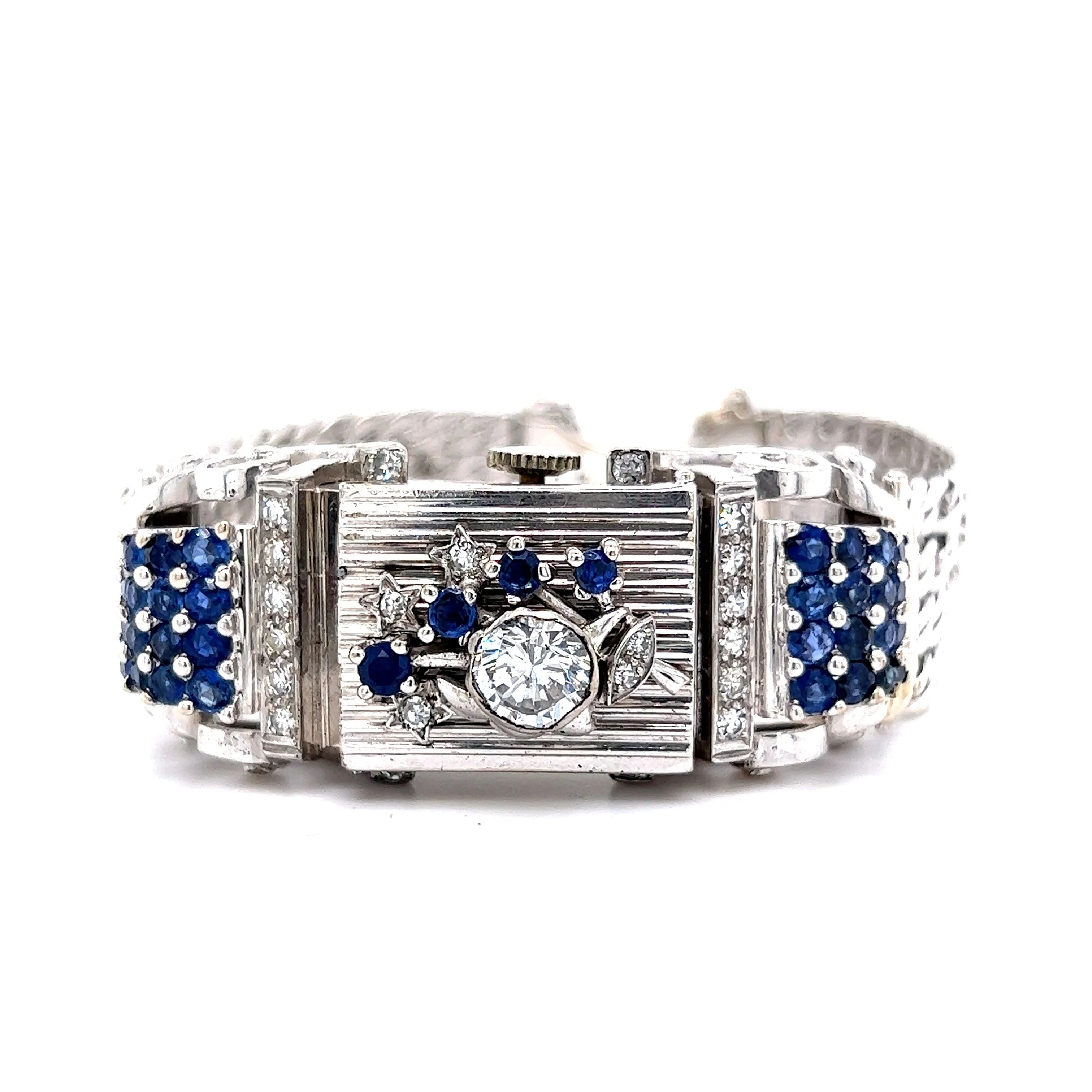 Vintage Lucien Piccard Diamond & Sapphire Watch in 14k White Gold