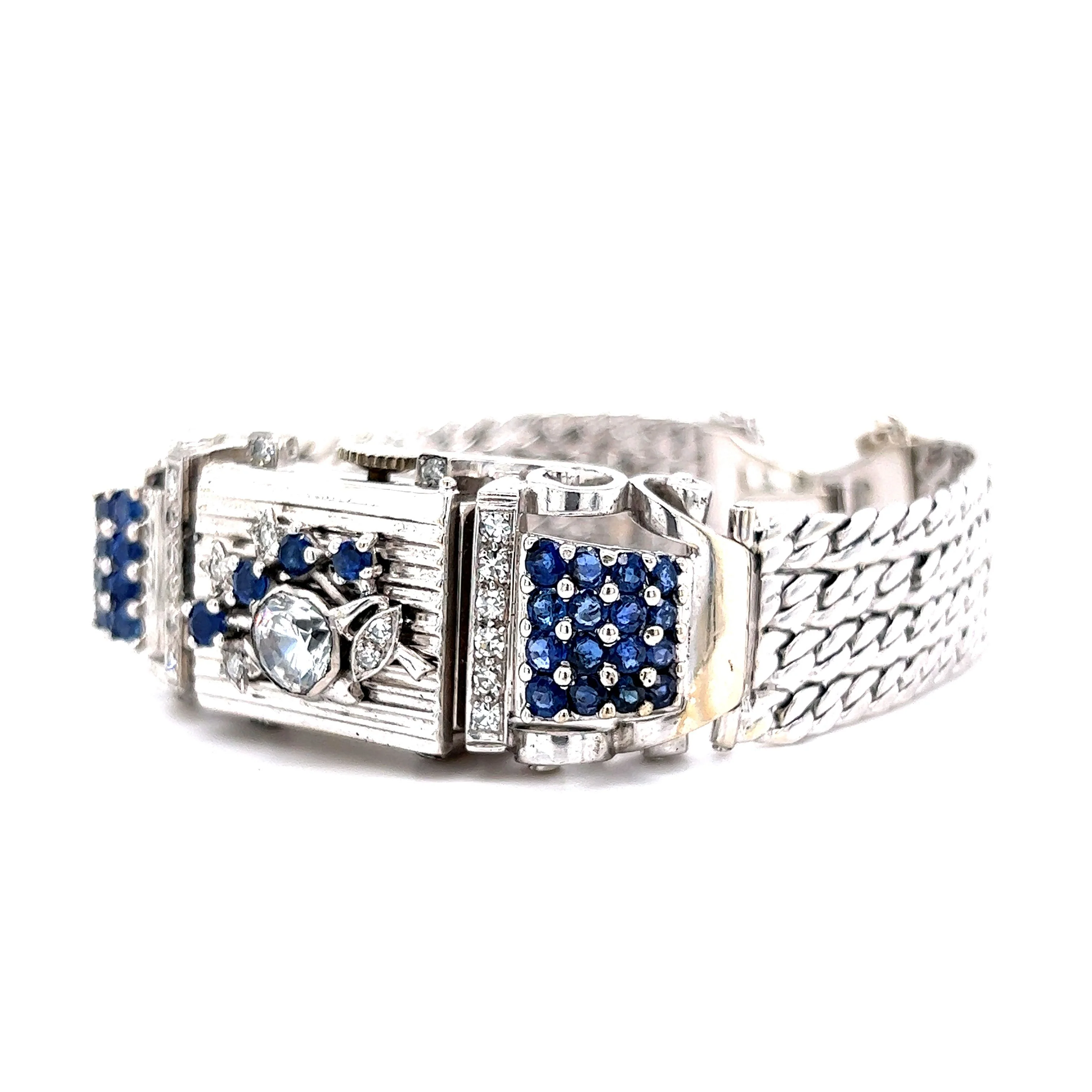 Vintage Lucien Piccard Diamond & Sapphire Watch in 14k White Gold - Image 2