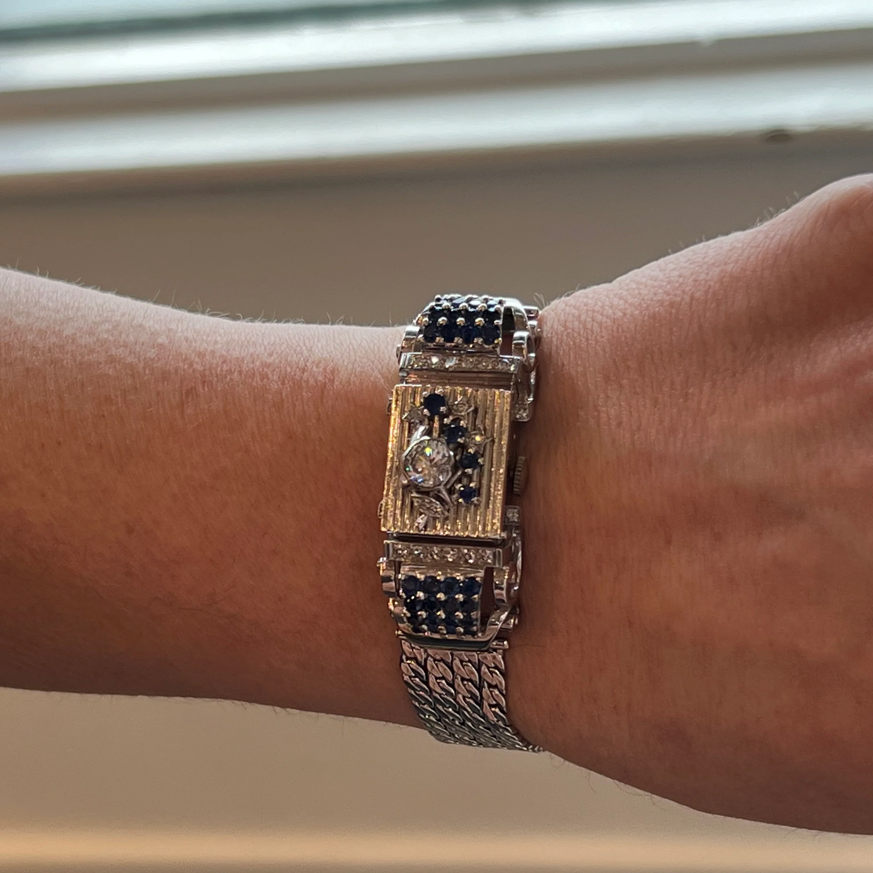 Vintage Lucien Piccard Diamond & Sapphire Watch in 14k White Gold - Image 4