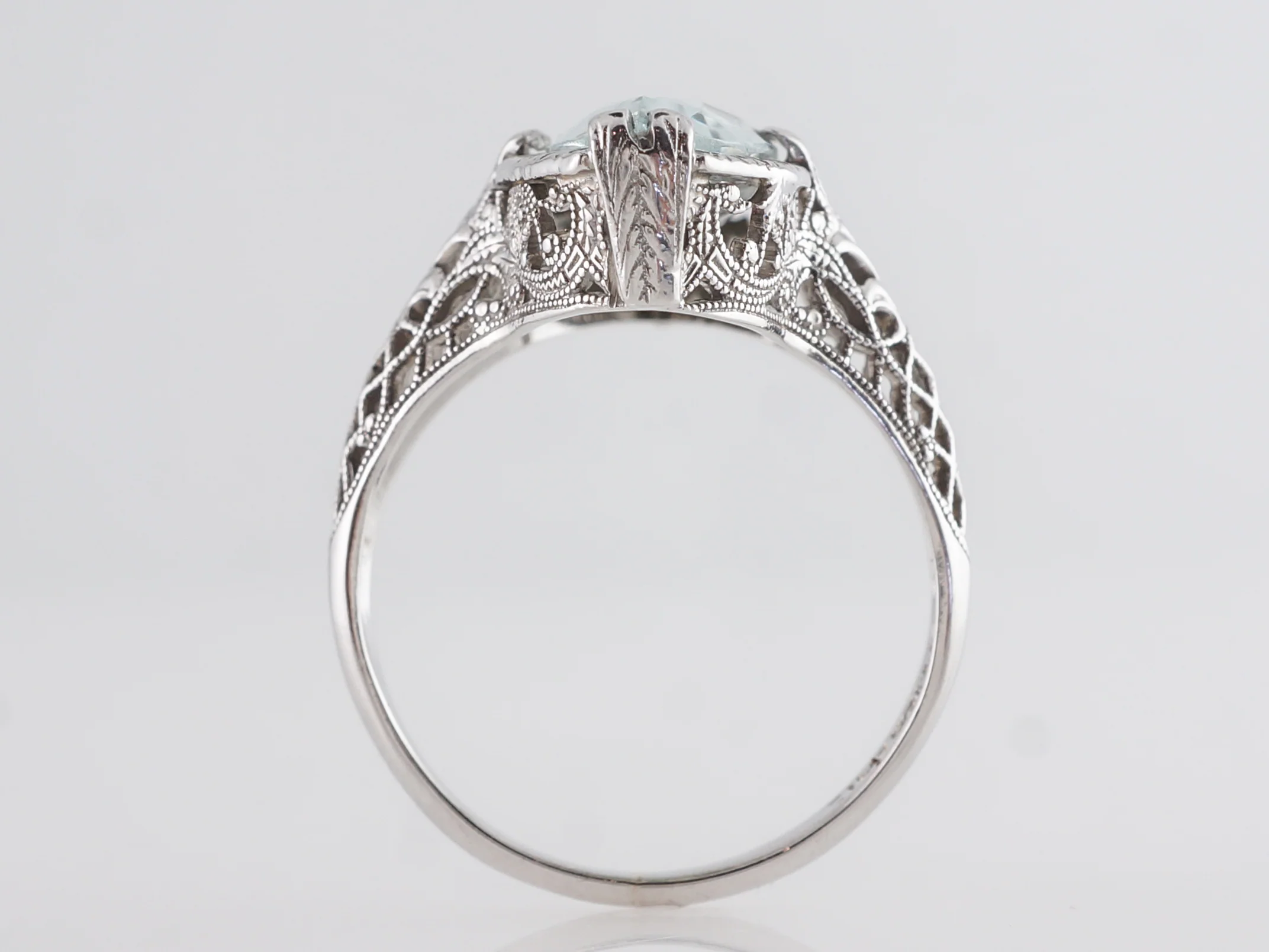 Vintage Marquise Aquamarine Filigree Ring in 14k - Image 5