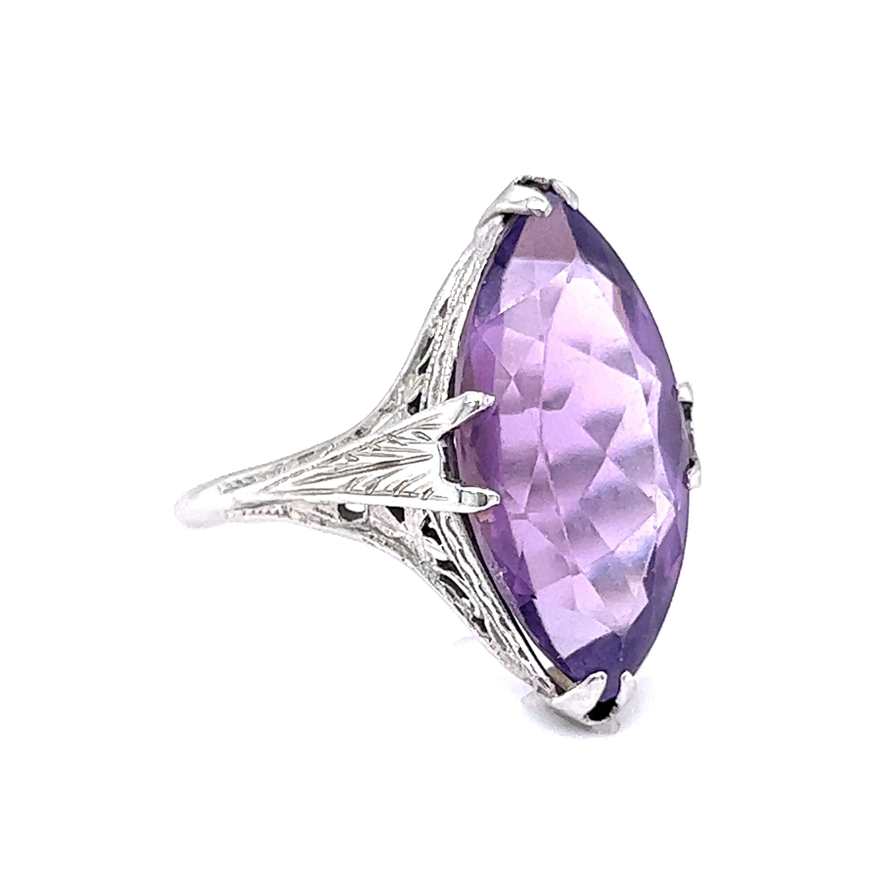 Vintage Marquise Cut Amethyst Cocktail Ring in 18k White Gold - Image 3
