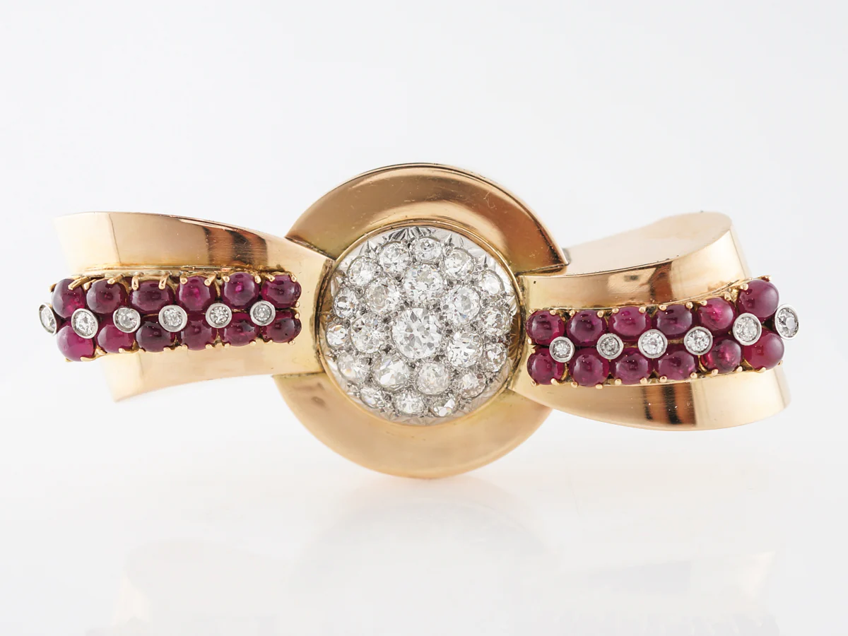 **RTV 1/9/19**Vintage Brooch Mauboussin Retro 8.82 Old European Cut Diamonds in 18k Yellow Gold & Platinum