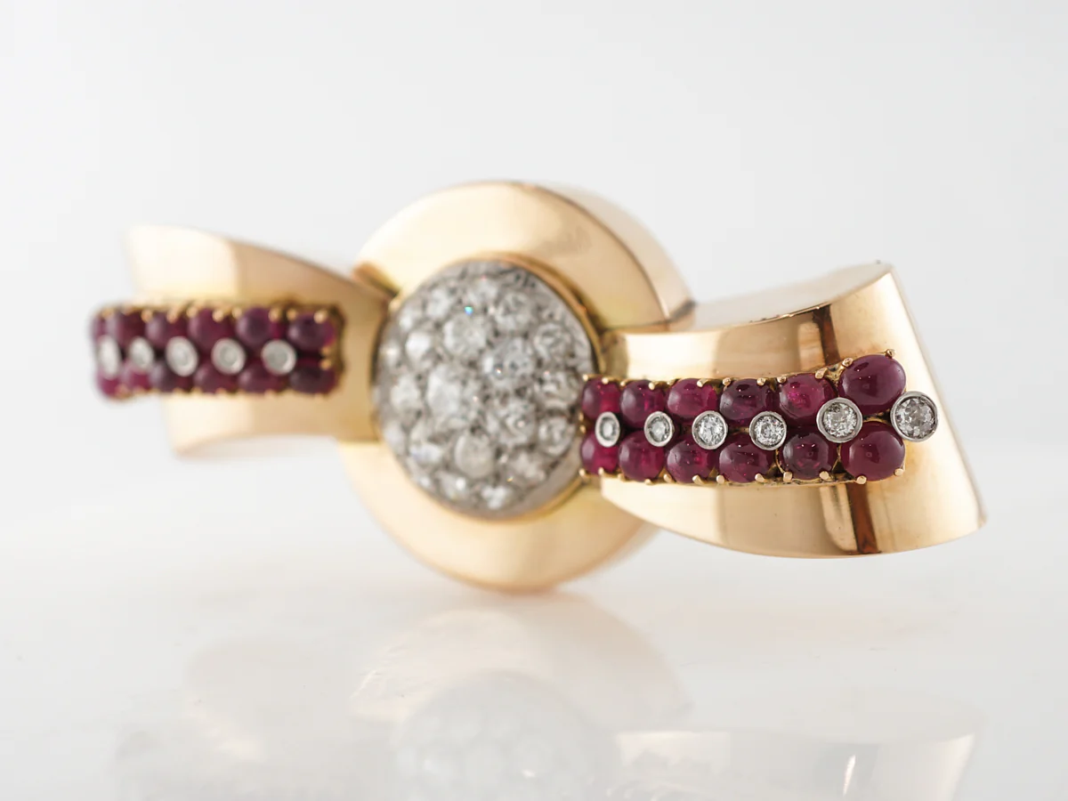 **RTV 1/9/19**Vintage Brooch Mauboussin Retro 8.82 Old European Cut Diamonds in 18k Yellow Gold & Platinum - Image 2