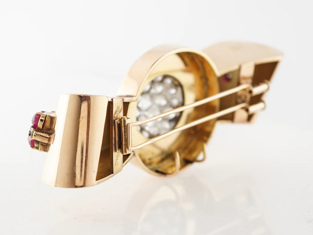 **RTV 1/9/19**Vintage Brooch Mauboussin Retro 8.82 Old European Cut Diamonds in 18k Yellow Gold & Platinum - Image 4