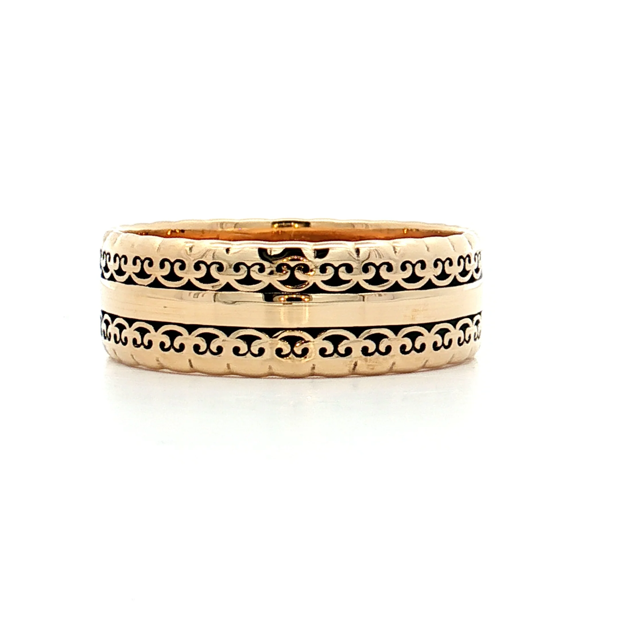 Vintage Mens 8mm Geometric Wedding Band 14k - Image 2