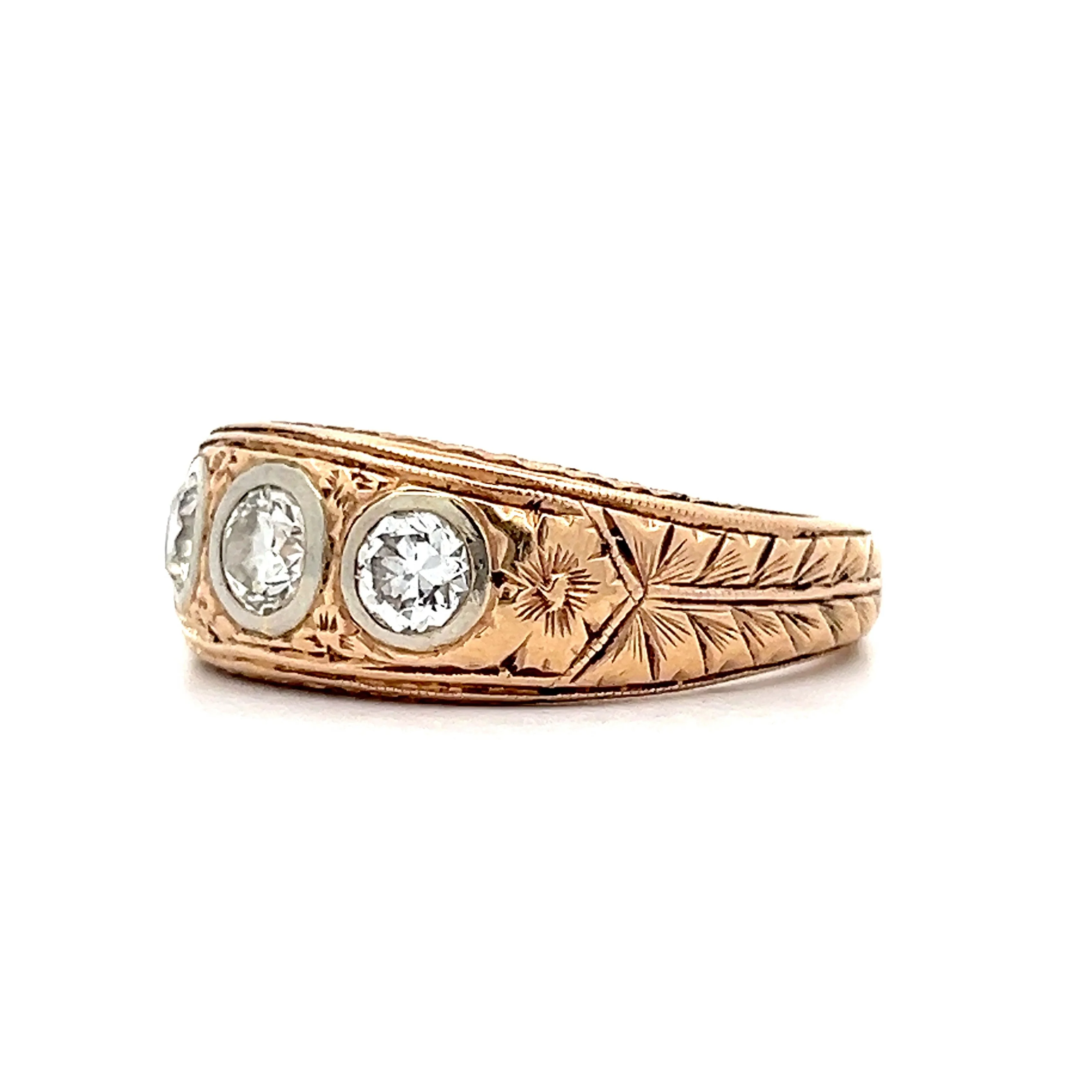 Vintage Men's Art Deco Three Stone Ring in 14k Gold - Image 2