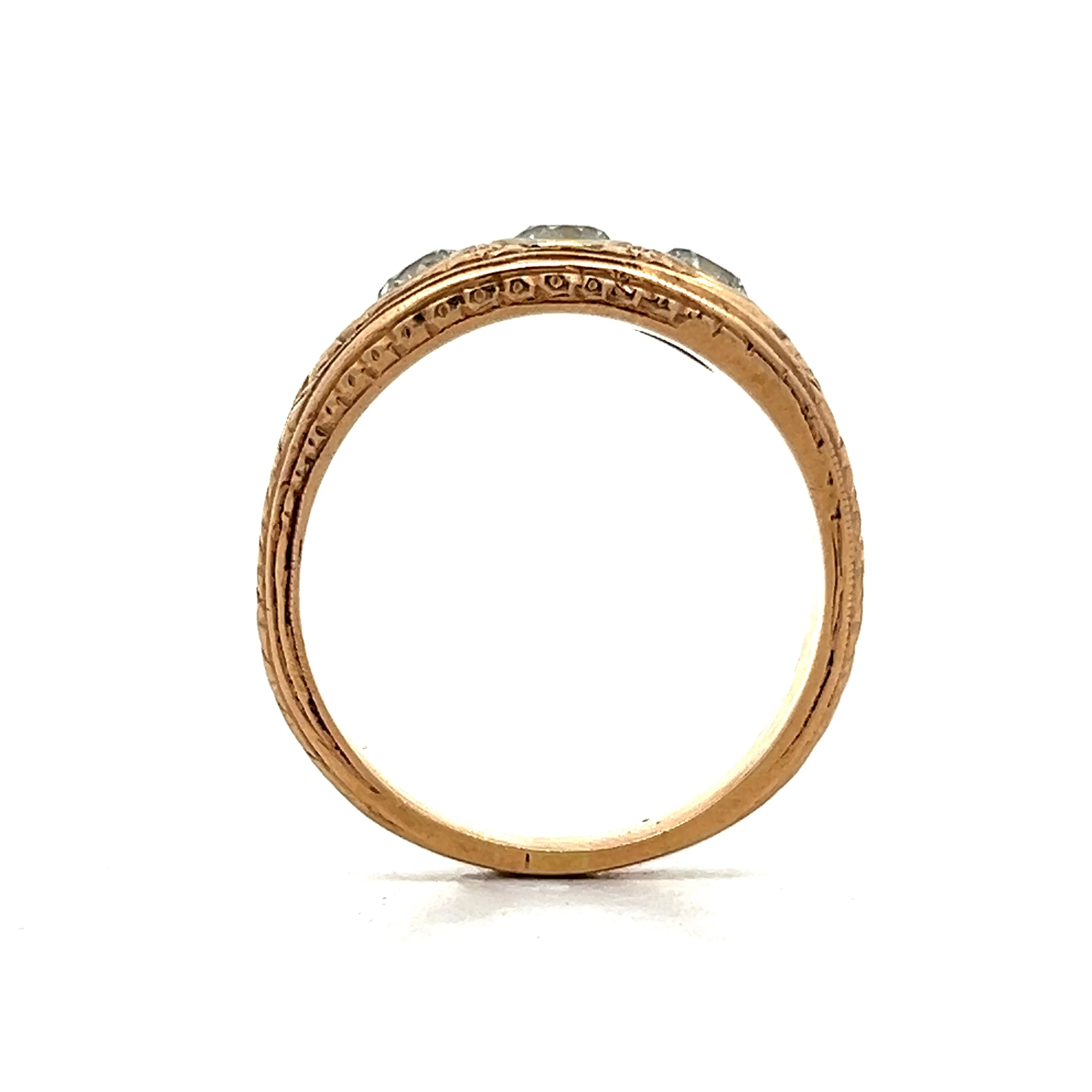 Vintage Men's Art Deco Three Stone Ring in 14k Gold - Image 4