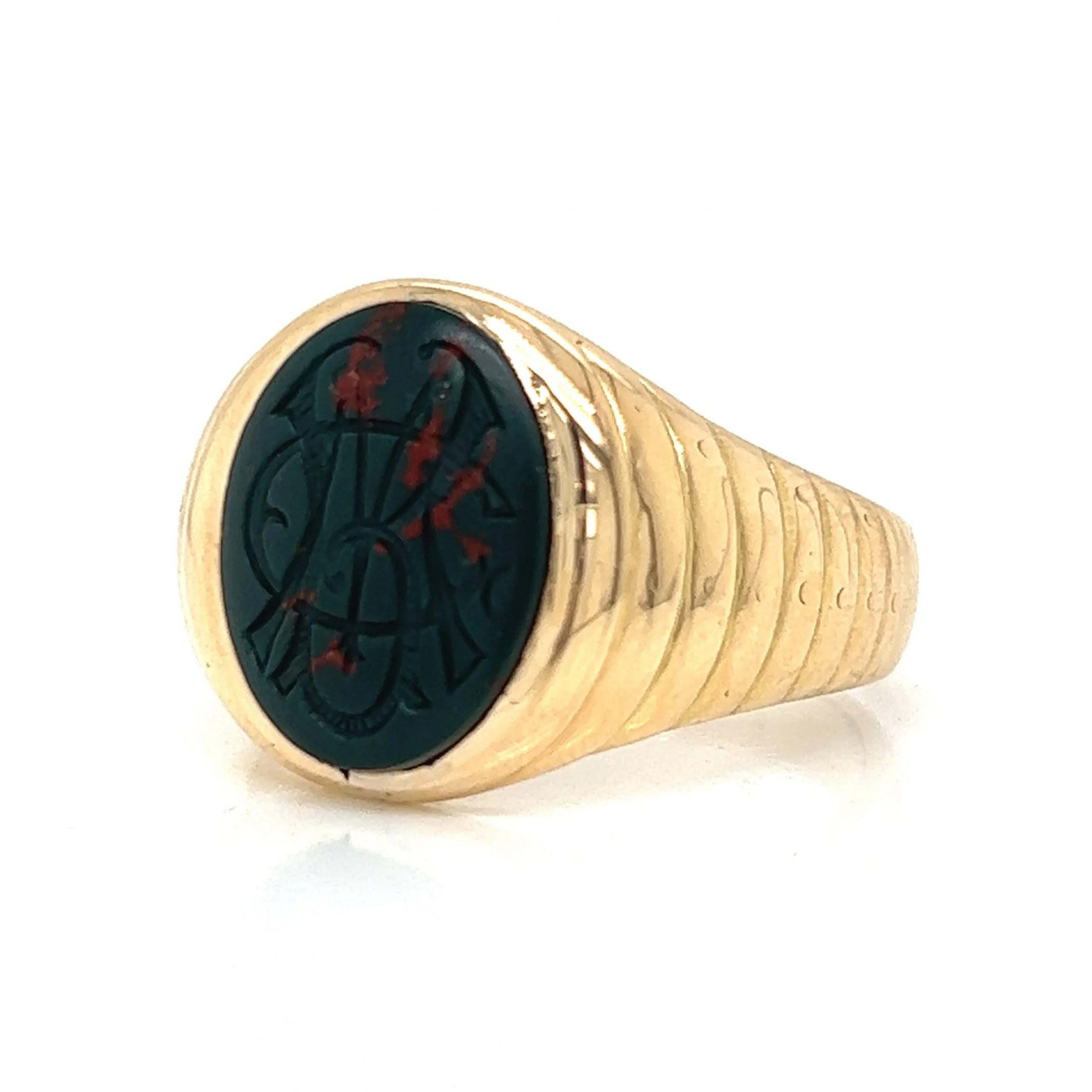 Vintage Men's Carved Bloodstone Ring in 14k Yellow Gold - Image 2