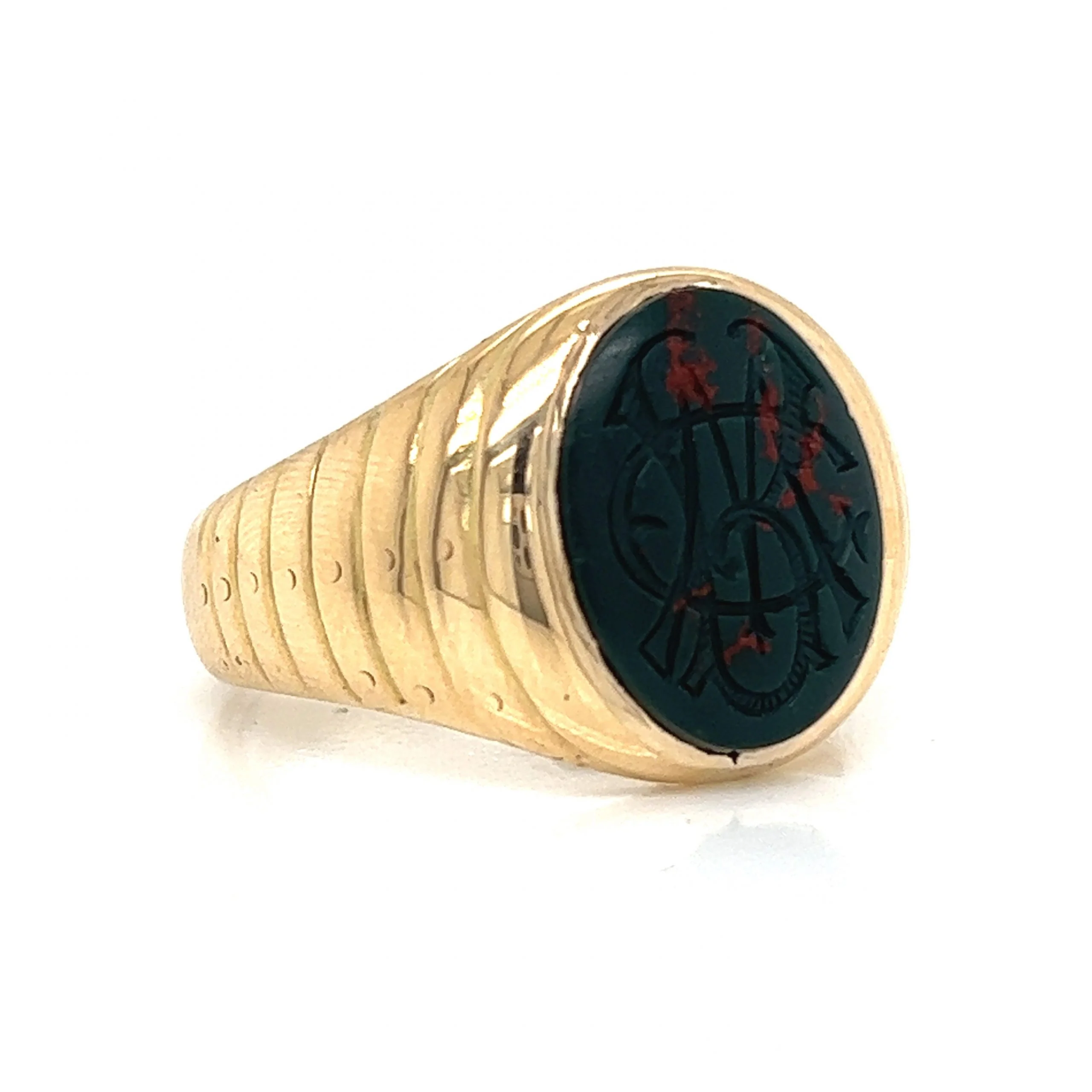 Vintage Men's Carved Bloodstone Ring in 14k Yellow Gold - Image 3