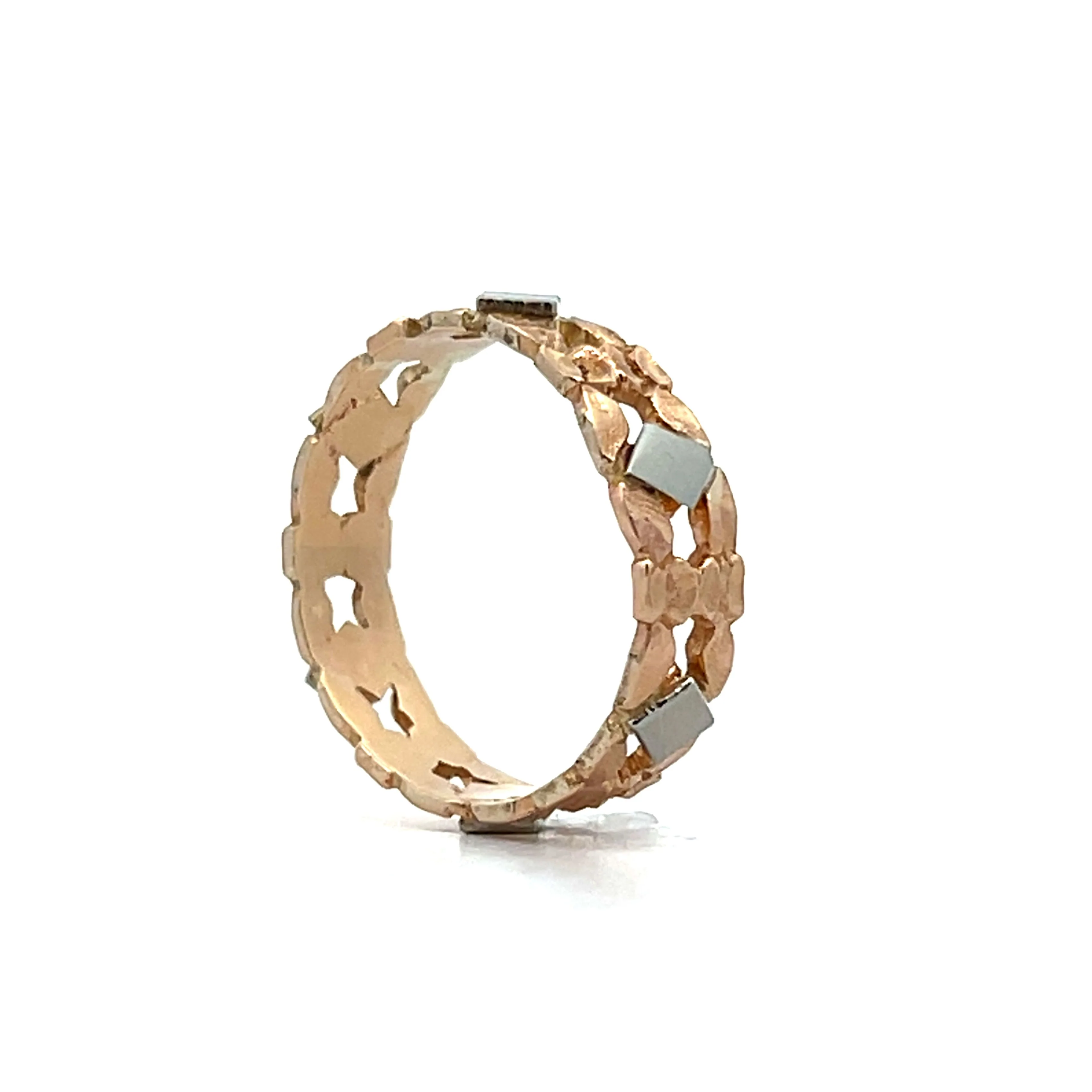 Vintage Mens Engraved Wedding Band in Yellow & White Gold - Image 5