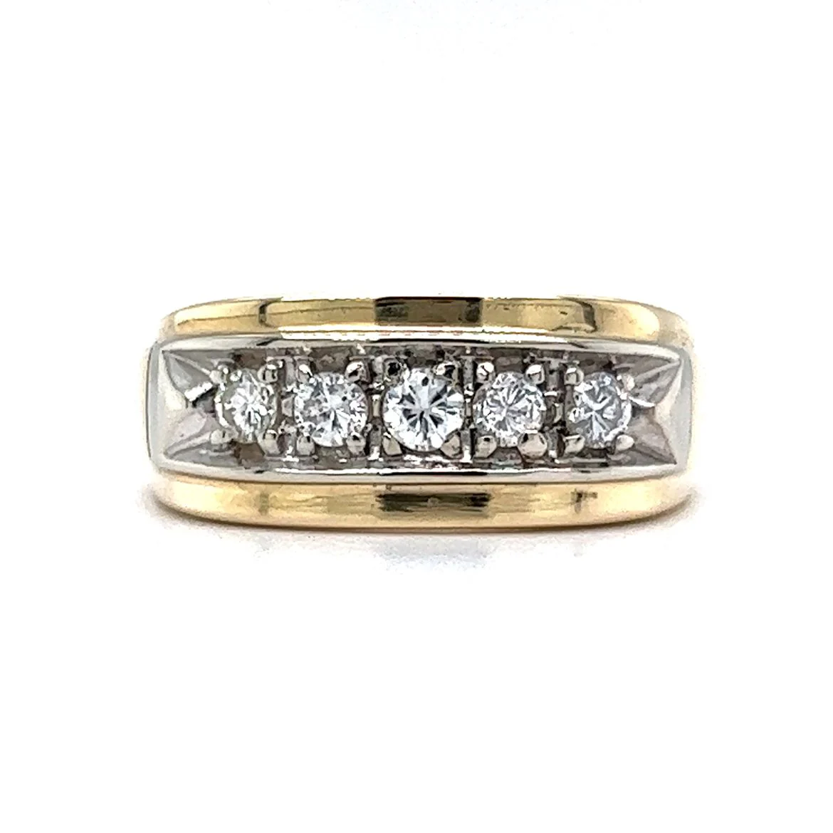 Vintage Men's Five Stone Diamond Ring in 14k Yellow Gold