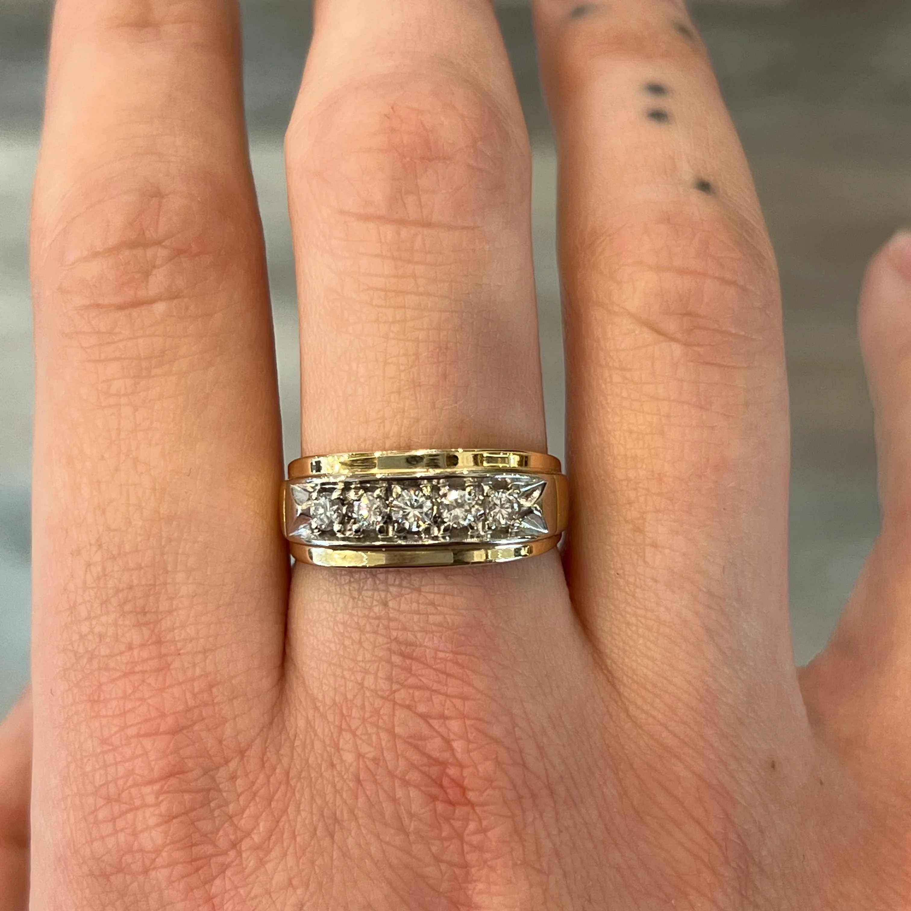 Vintage Men's Five Stone Diamond Ring in 14k Yellow Gold - Image 6