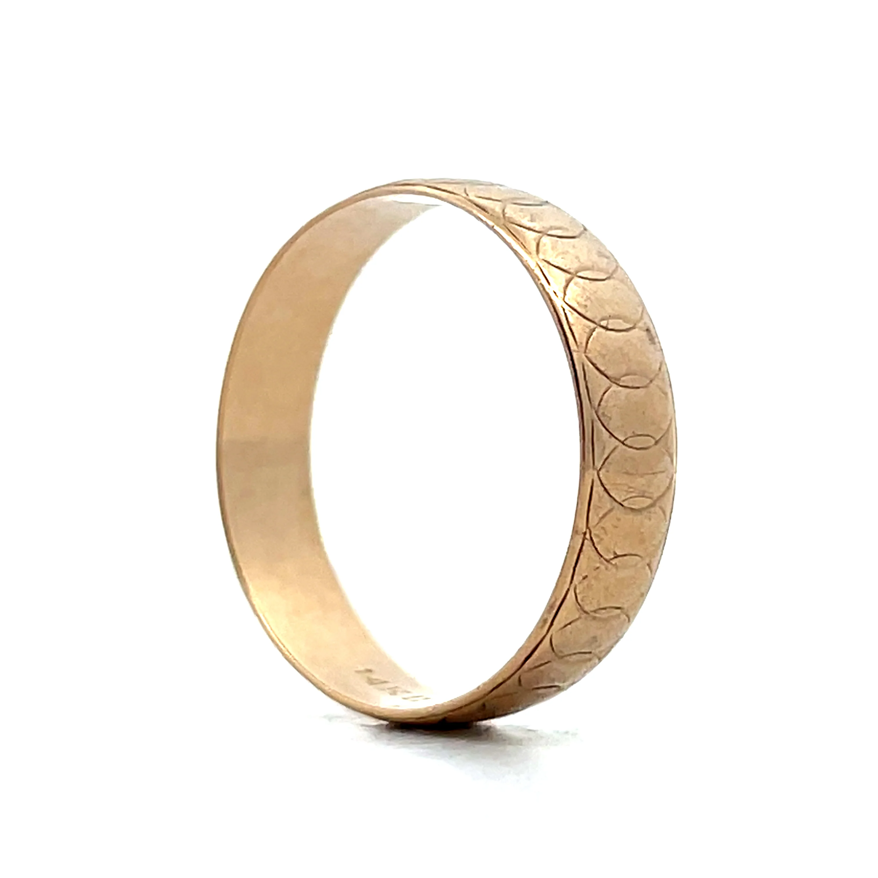 Vintage Mens Geometric Engraved Wedding Band 14k - Image 5