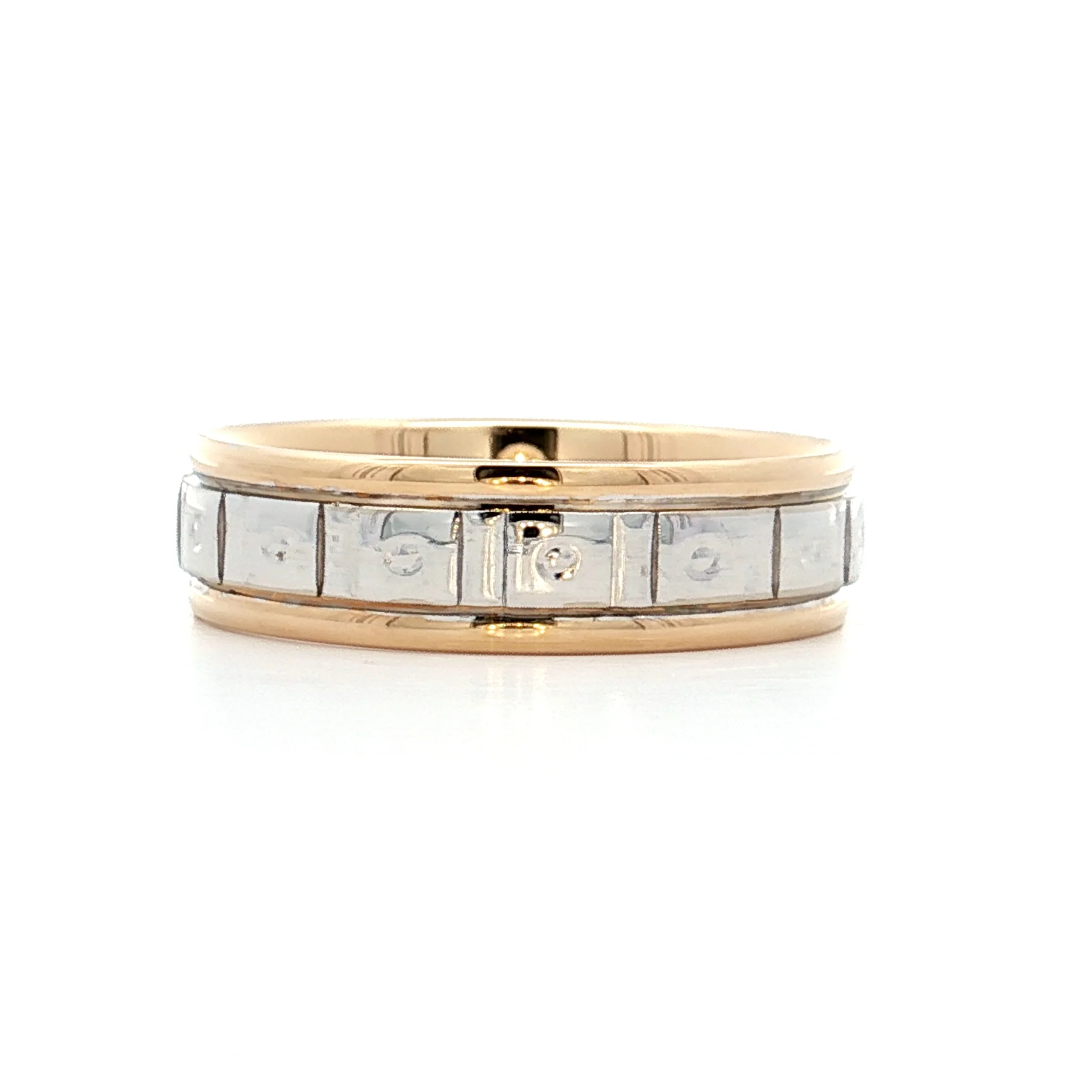 Vintage Mens Retro Geometric Two-Tone Wedding Band 14k - Image 2