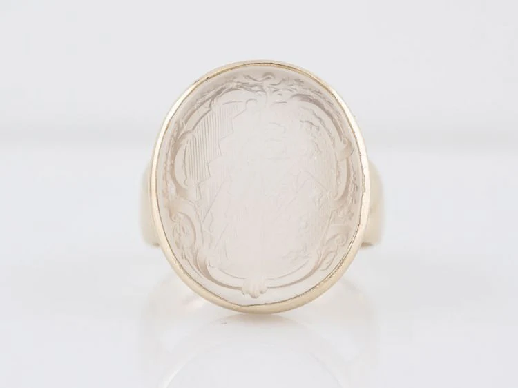Vintage Men's Right Hand Ring 7.23 Cabochon Cut Agate Intaglio in 14k Yellow Gold