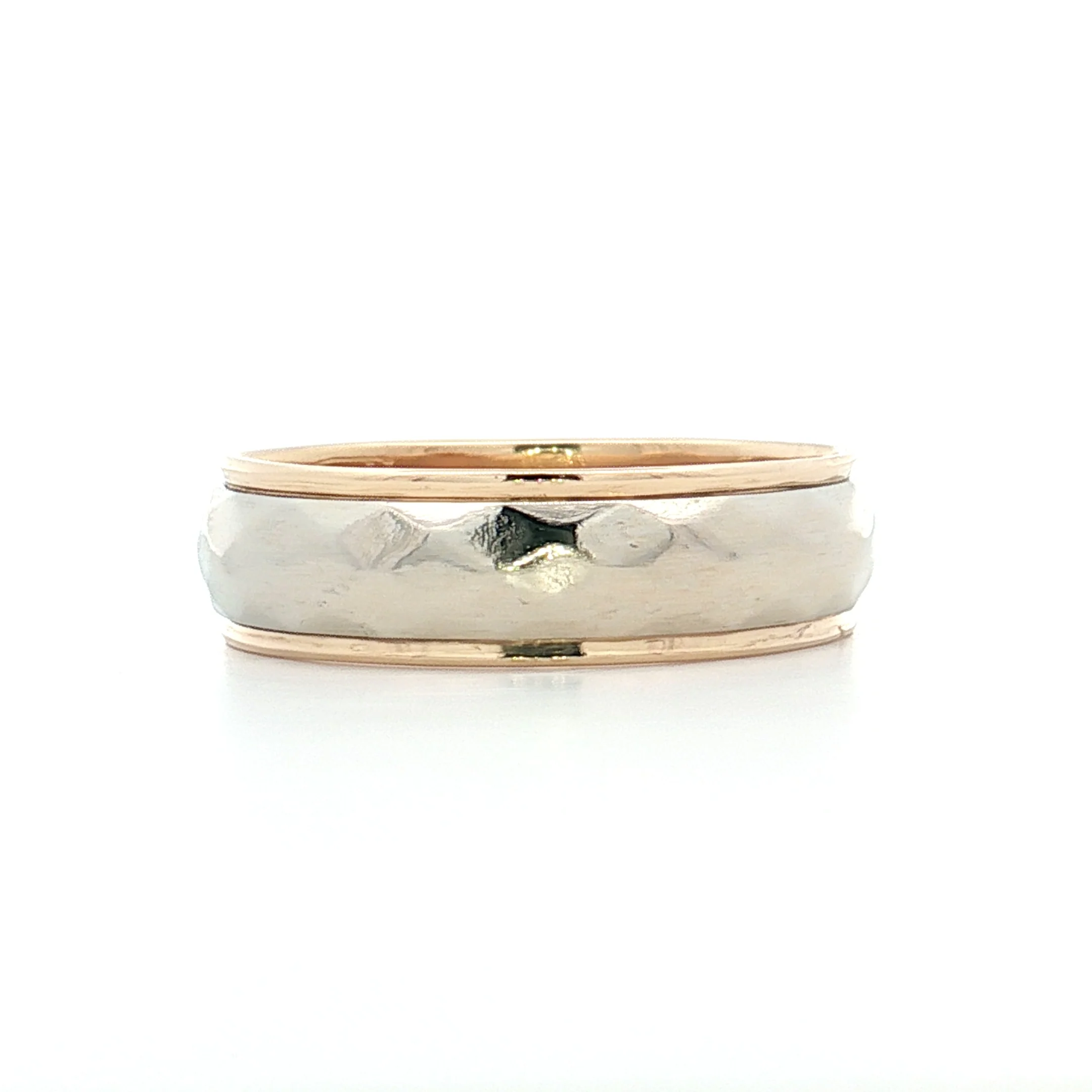 Vintage Mens Two-Tone Textured Wedding Band 14k - Image 2