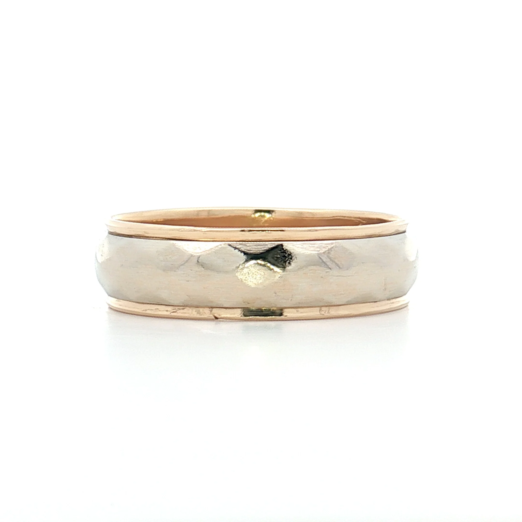 Vintage Mens Two-Tone Textured Wedding Band 14k - Image 3