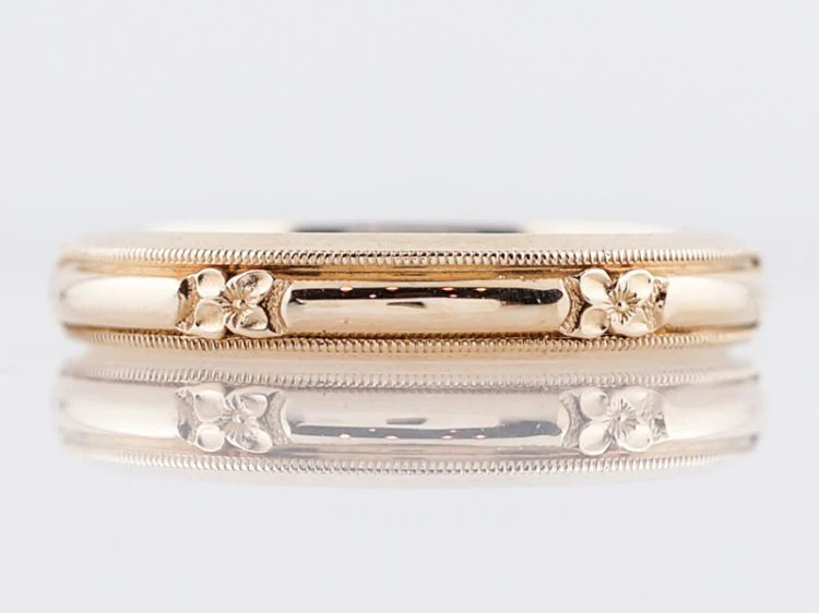 Vintage Men's Wedding Band Art Deco Orange Blossom in 14k Yellow Gold