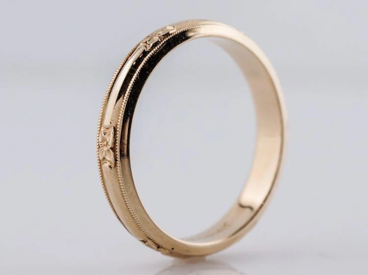 Vintage Men's Wedding Band Art Deco Orange Blossom in 14k Yellow Gold - Image 3