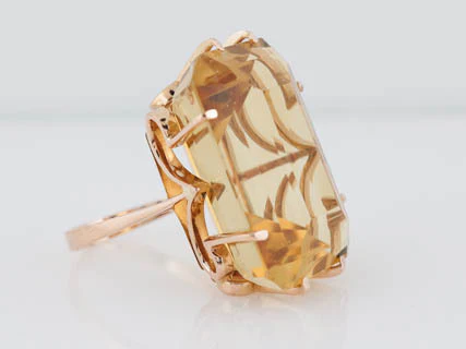 Vintage Mid-Century 41.97ct Emerald Cut Citrine Ring in 18k Yellow Gold