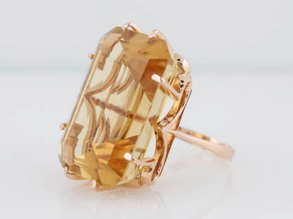 Vintage Mid-Century 41.97ct Emerald Cut Citrine Ring in 18k Yellow Gold - Image 2