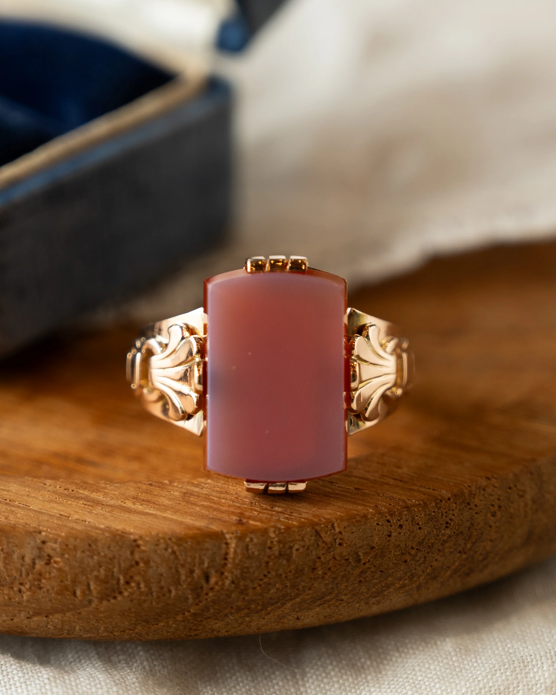 Vintage Mid-Century Agate Cocktail Ring 14k Rose Gold - Image 6
