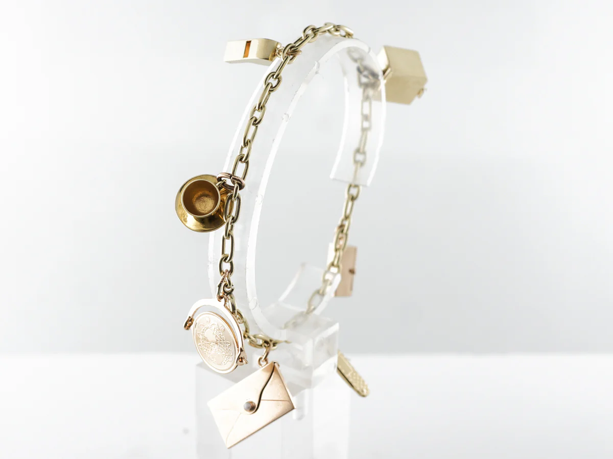 Vintage Mid-Century Charm Bracelet 14k Yellow Gold
