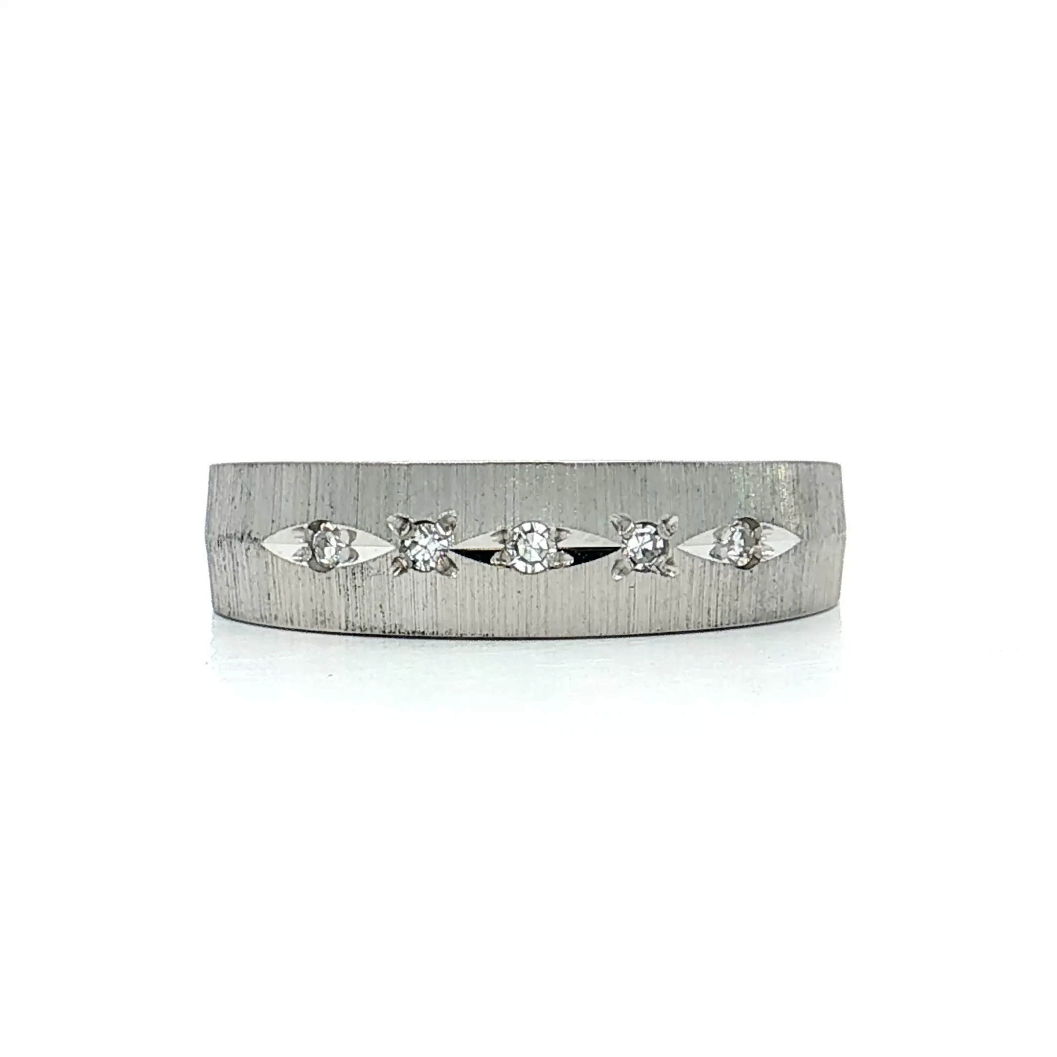 Vintage Mid-Century Diamond Men's Band 14k White Gold