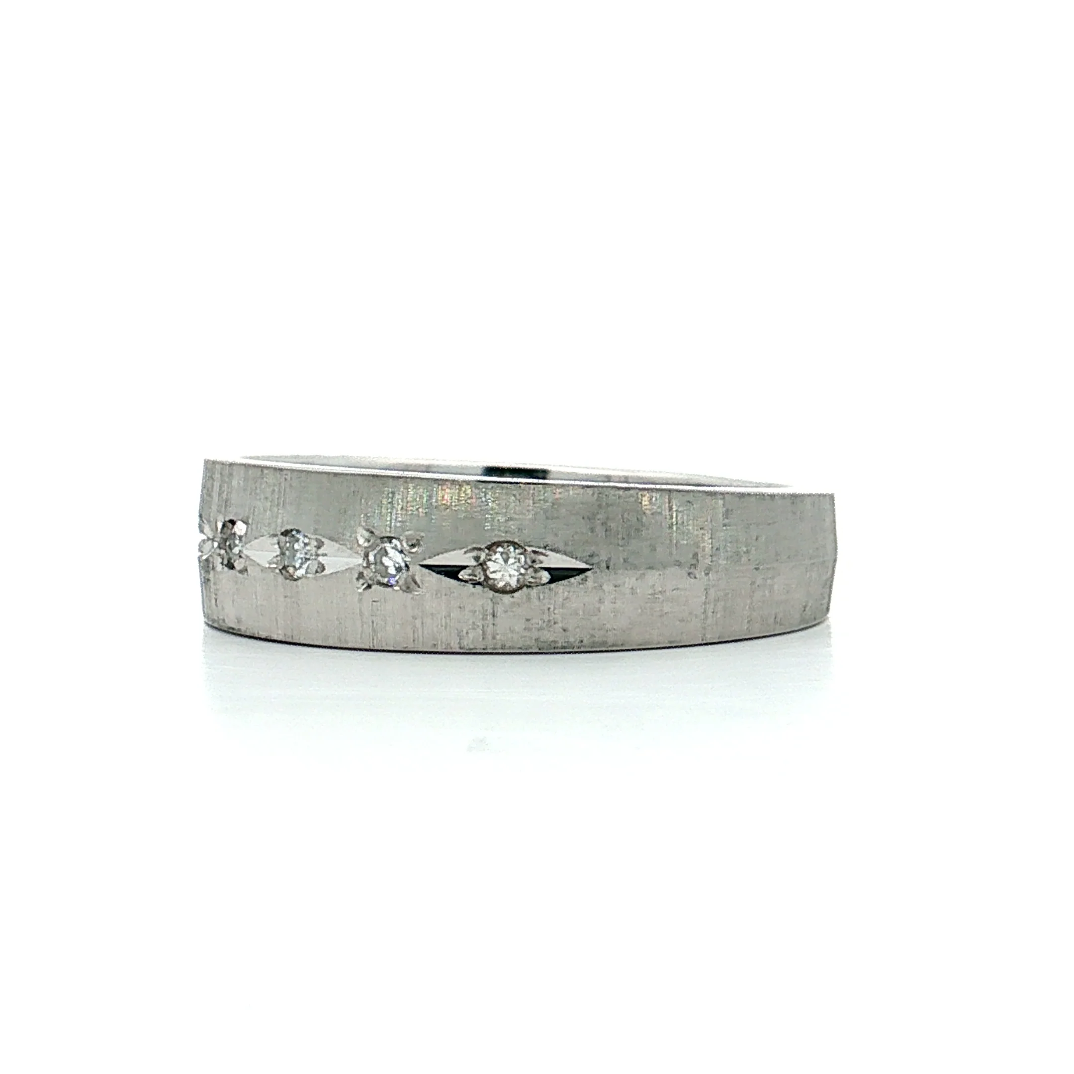 Vintage Mid-Century Diamond Men's Band 14k White Gold - Image 2