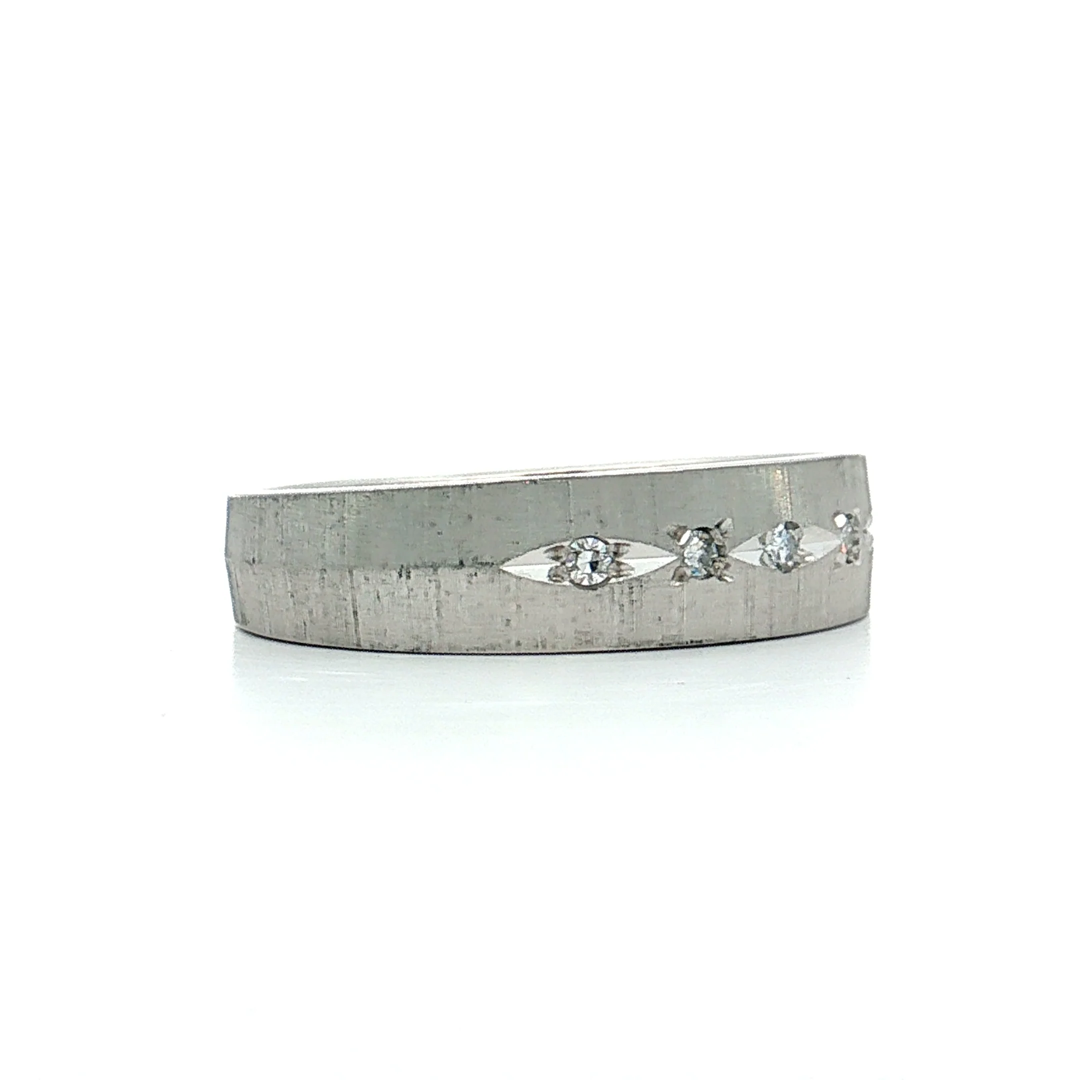 Vintage Mid-Century Diamond Men's Band 14k White Gold - Image 3