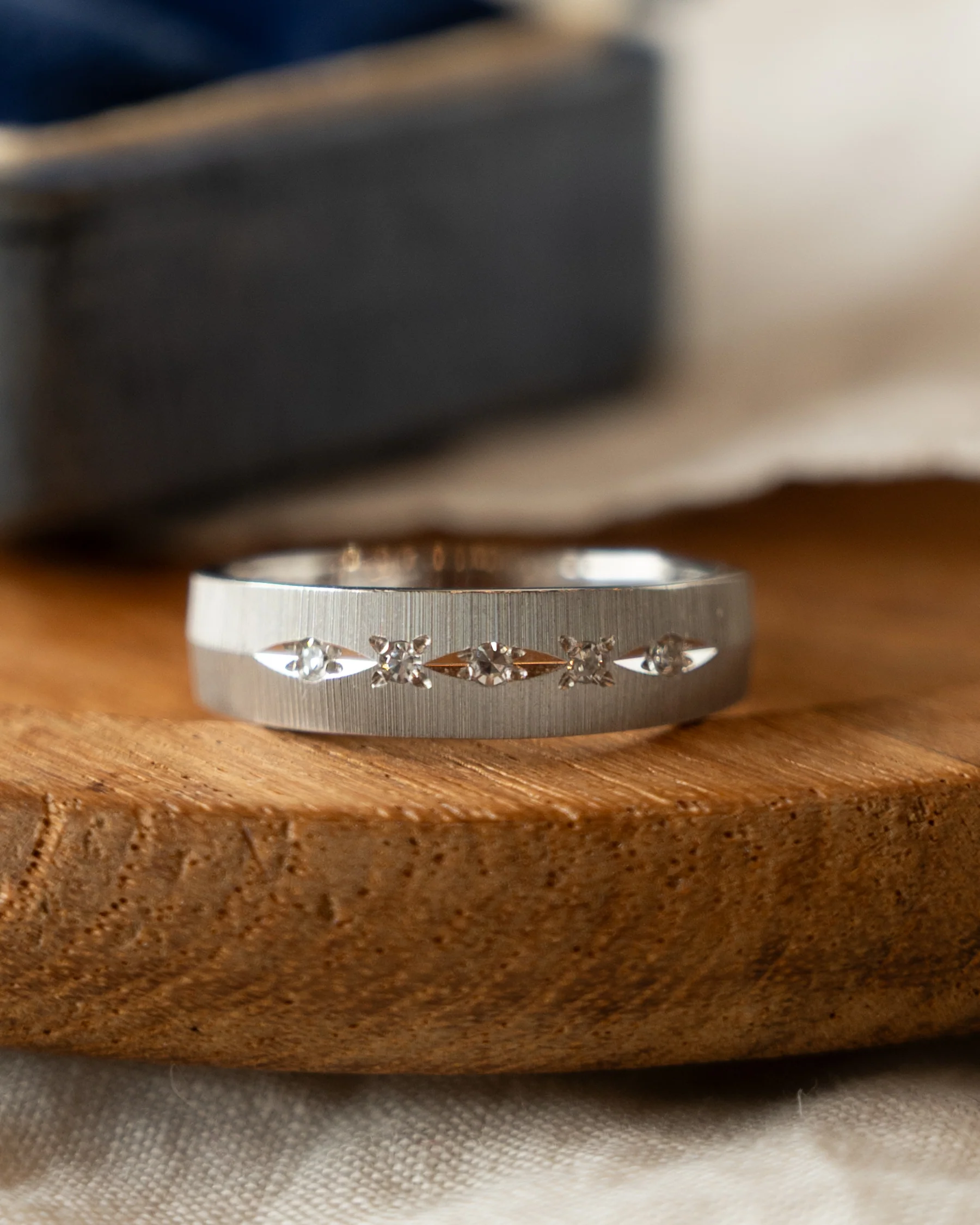 Vintage Mid-Century Diamond Men's Band 14k White Gold - Image 6
