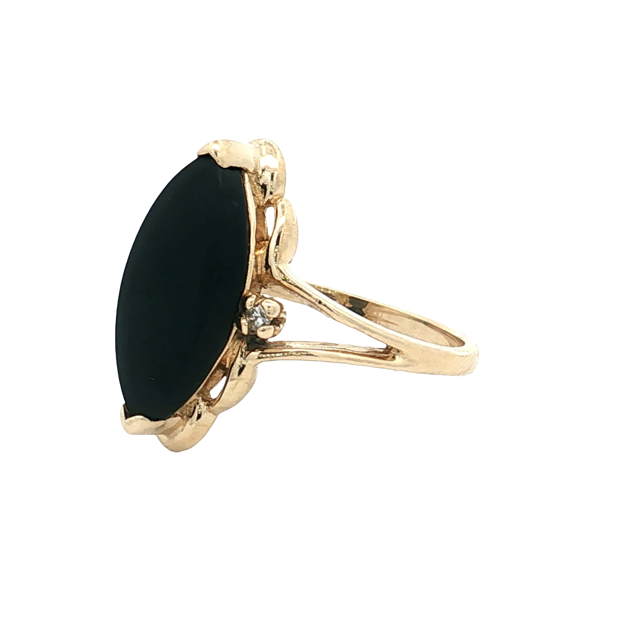 Vintage Mid-Century Diamond & Onyx Navette Ring 14k - Image 2