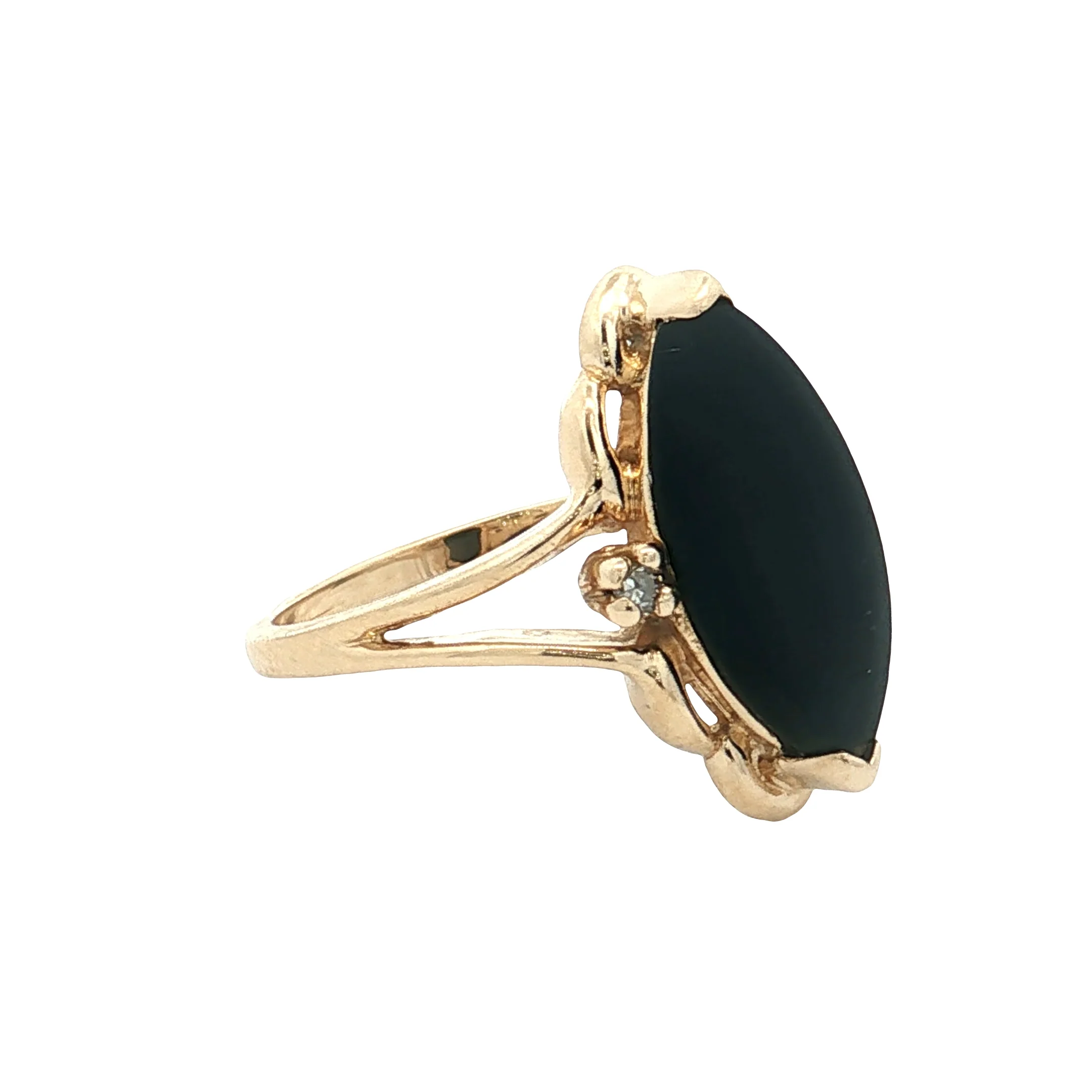 Vintage Mid-Century Diamond & Onyx Navette Ring 14k - Image 3