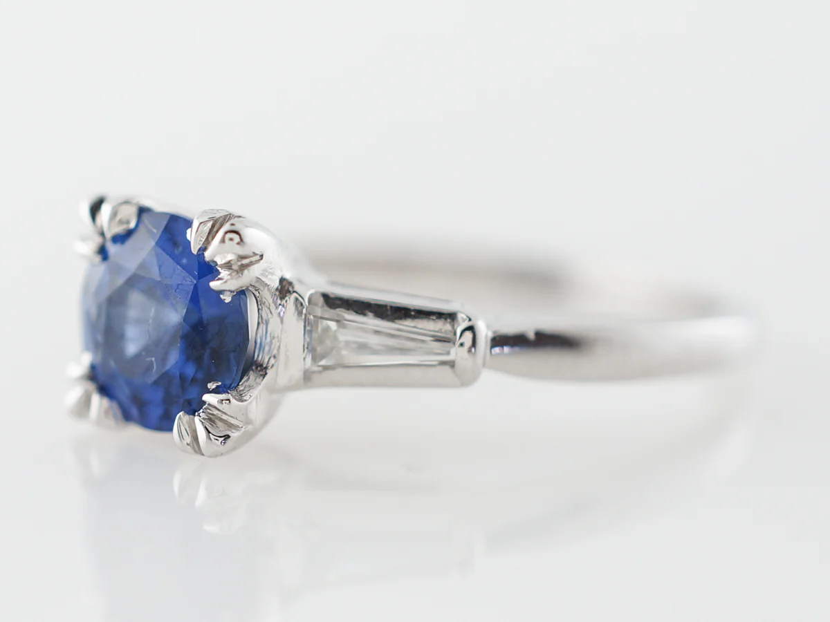 Vintage Mid-Century Engagement Ring w/ Sapphire and Diamonds - Image 2