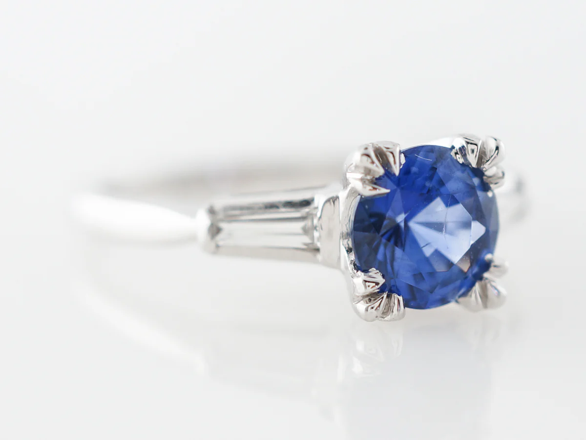Vintage Mid-Century Engagement Ring w/ Sapphire and Diamonds - Image 3