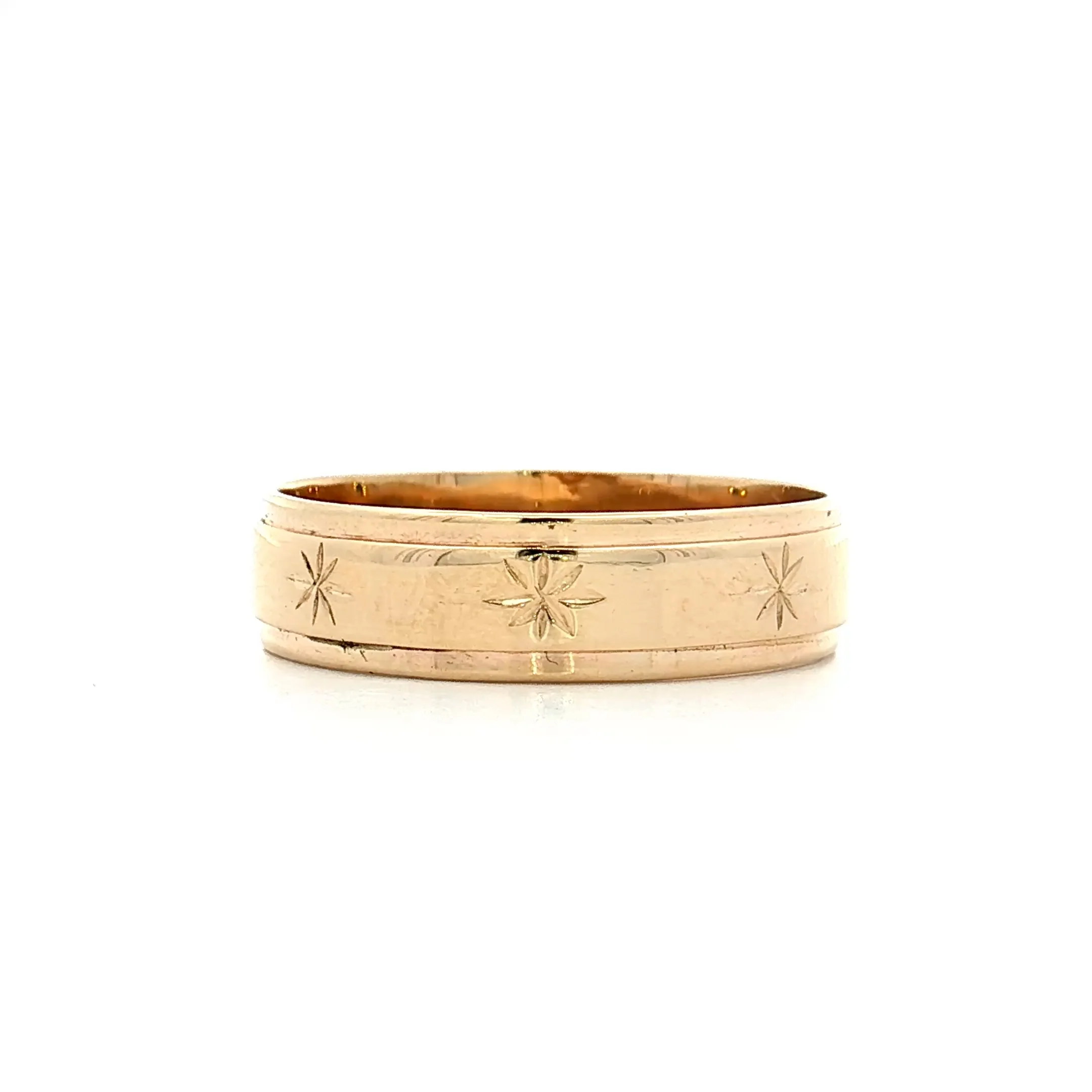 Vintage Mid-Century Engraved Men's Wedding Band 14k