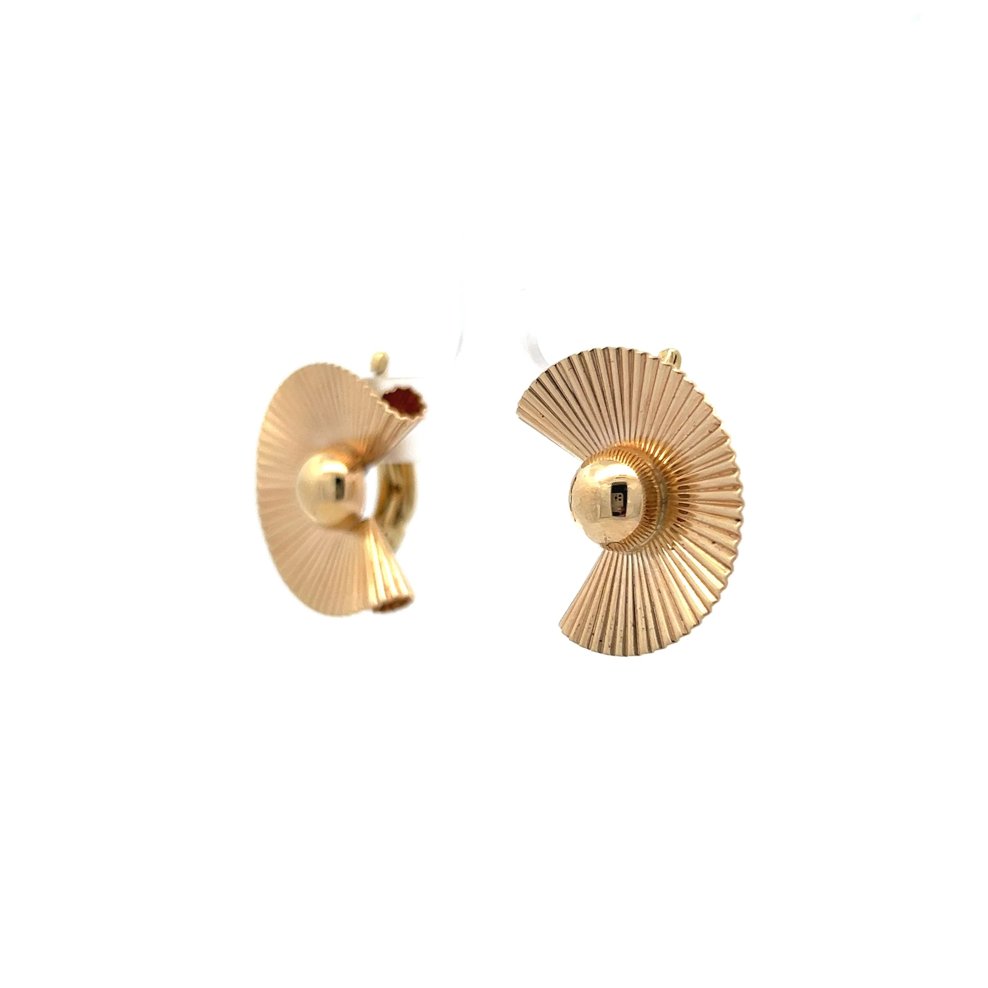 Vintage Mid-Century Fan Earrings in 14k Yellow Gold - Image 2