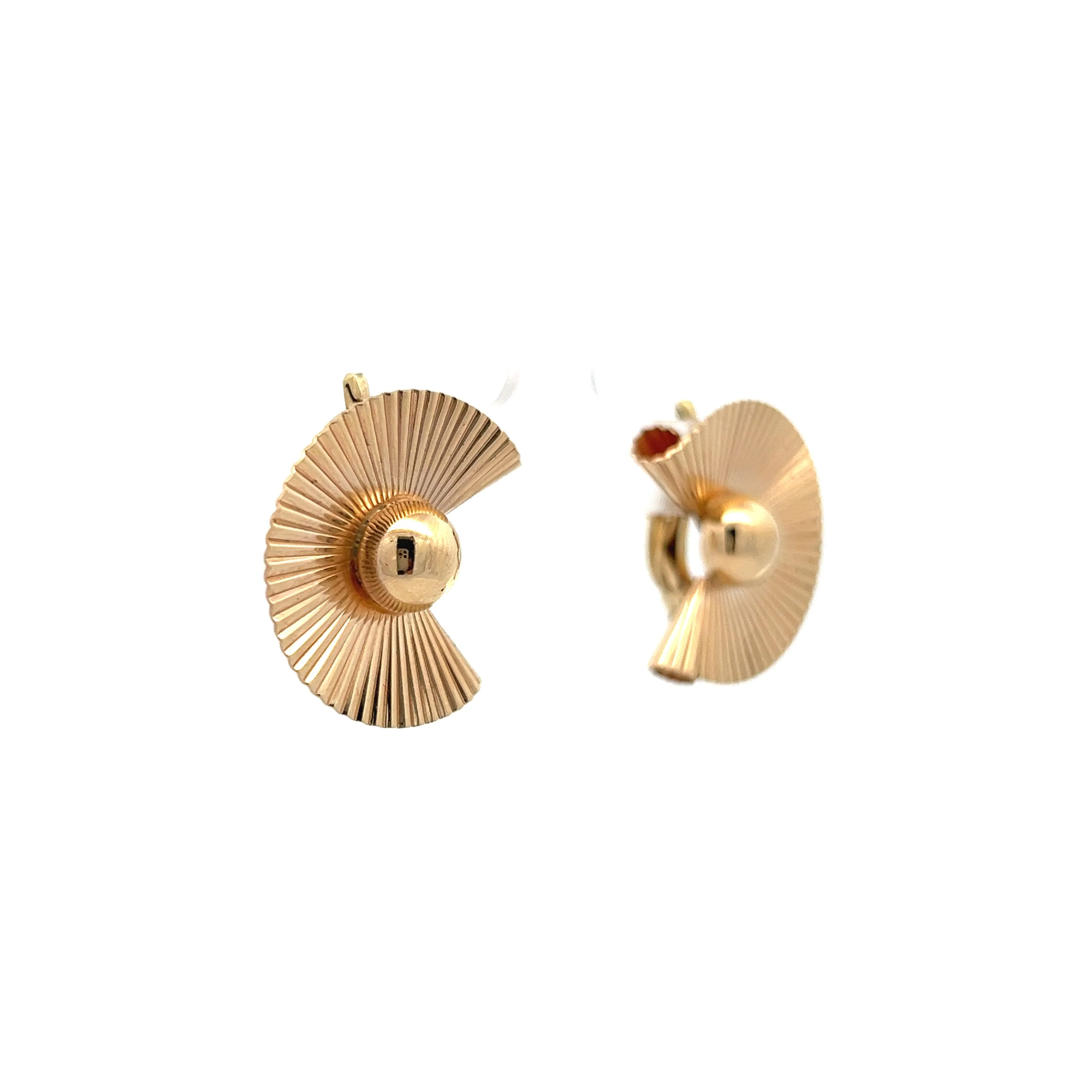 Vintage Mid-Century Fan Earrings in 14k Yellow Gold - Image 3