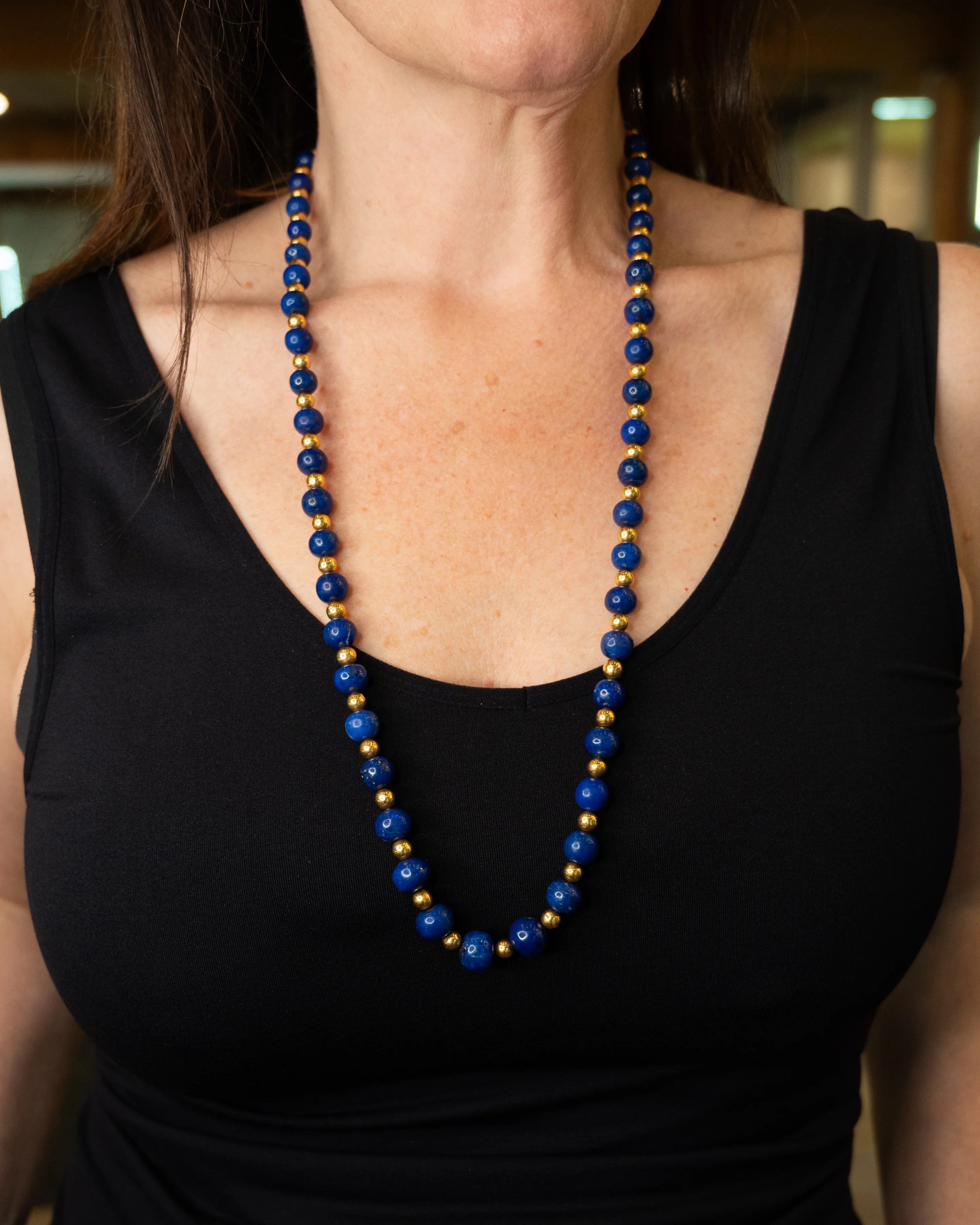 Vintage Mid-Century Lapis Lazuli Necklace in 14k - Image 6