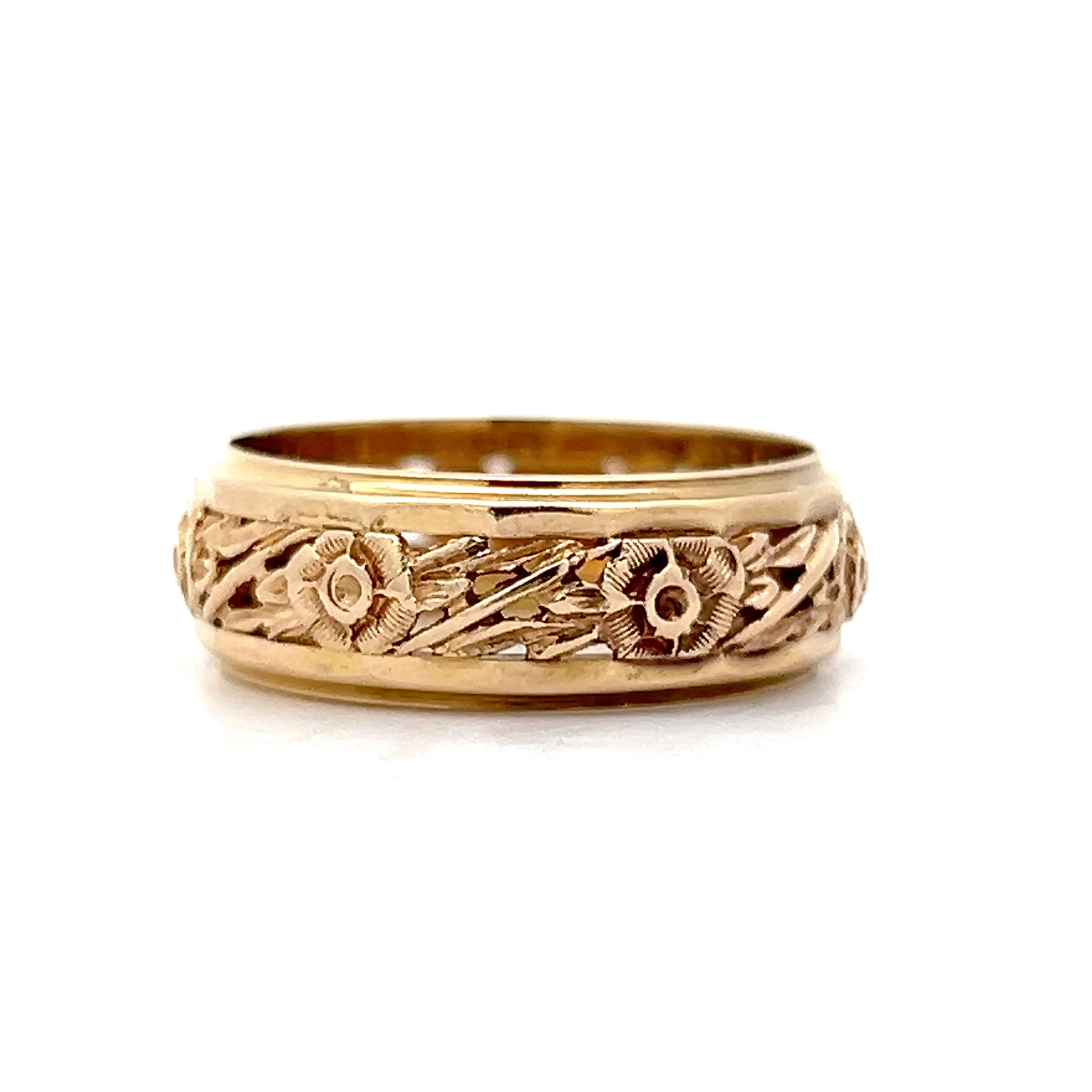 Vintage Mid-Century Men's Floral Band in 14k Yellow Gold - Image 2
